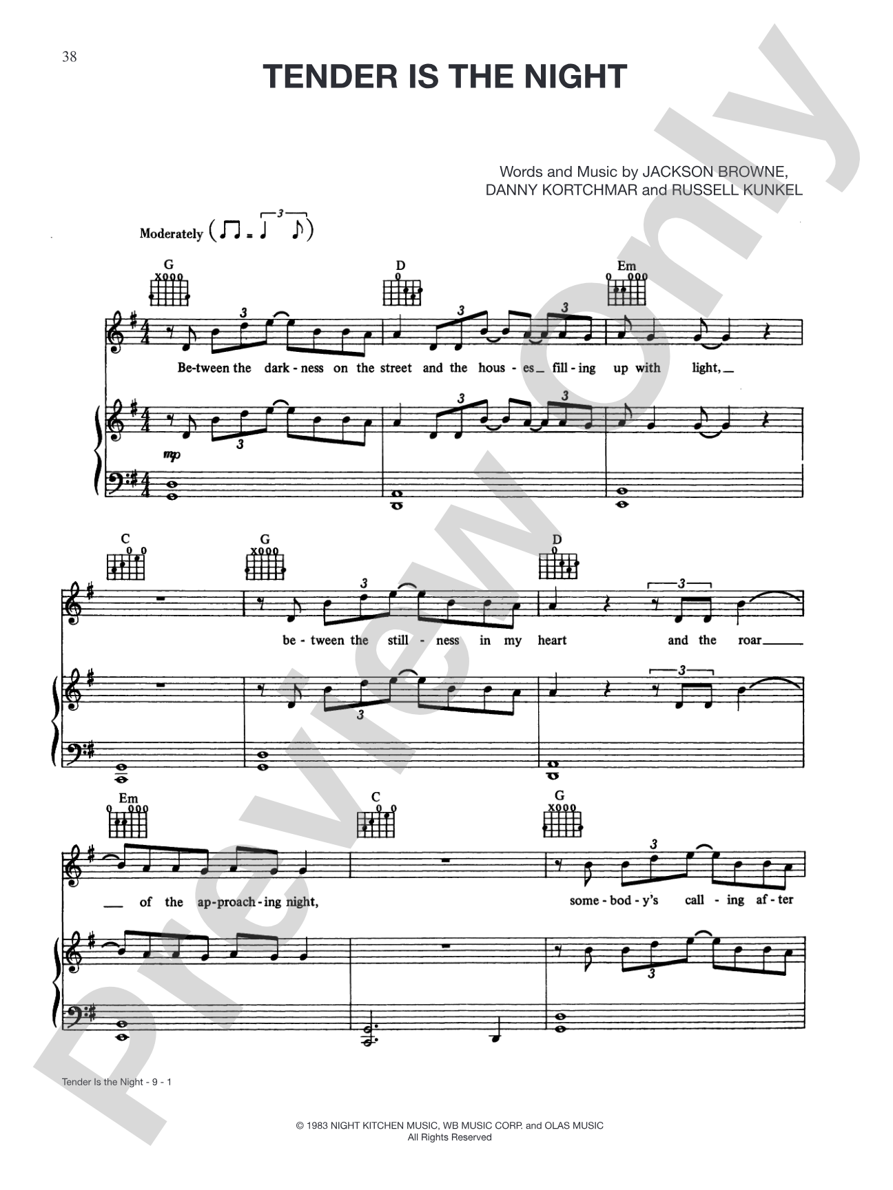 Tender is the Night: Piano/Vocal/Chords
