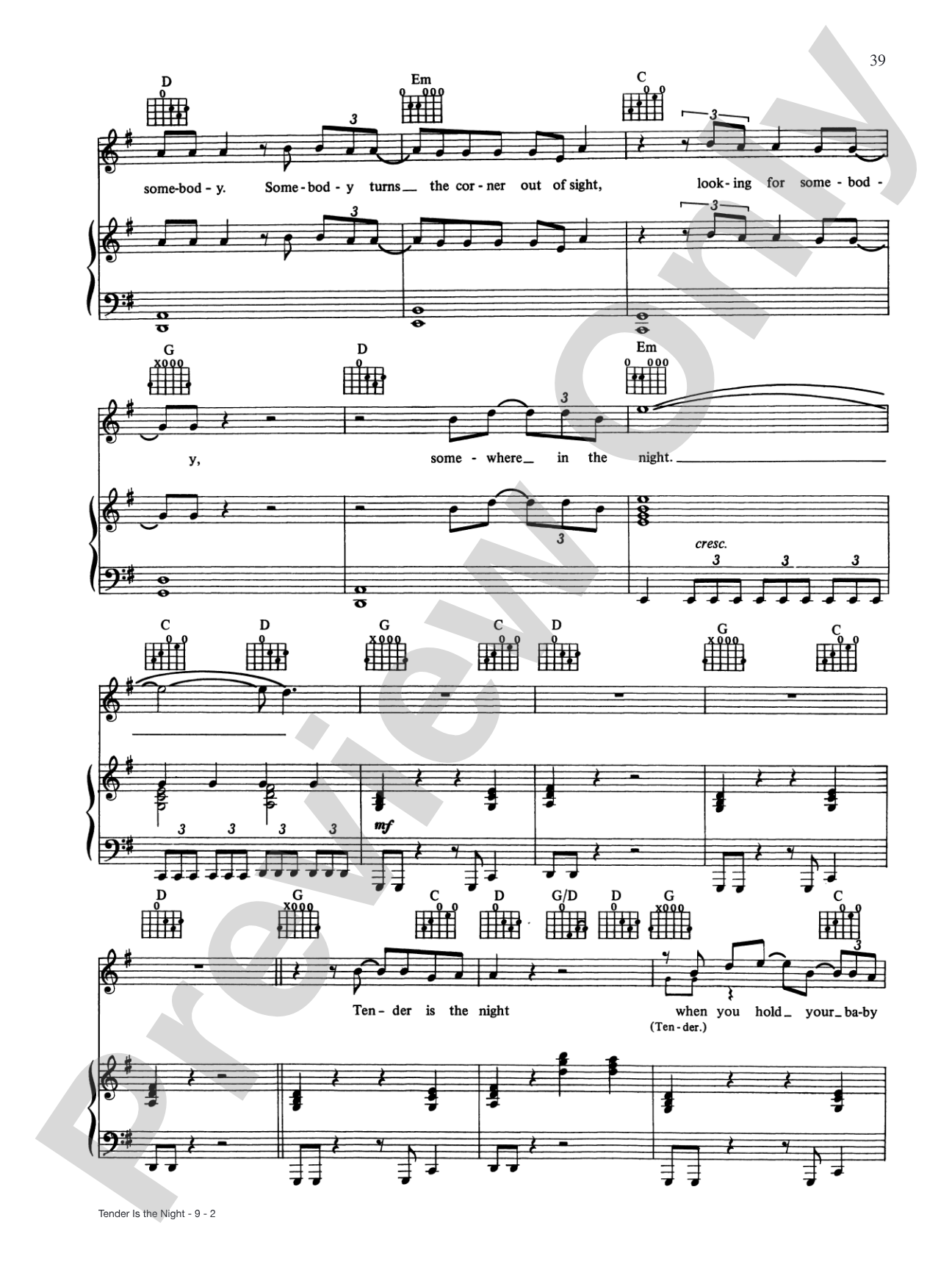 Tender is the Night: Piano/Vocal/Chords