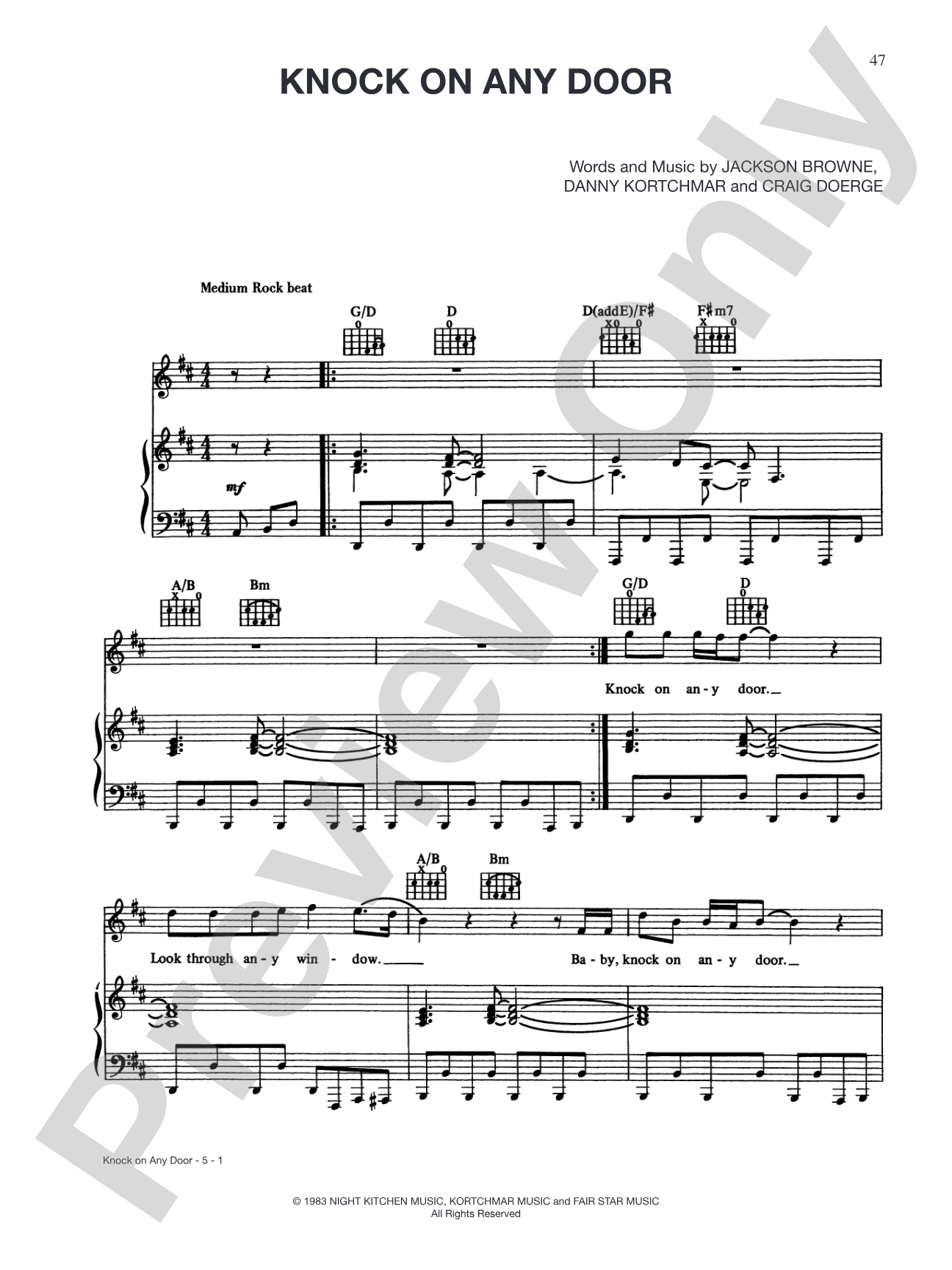 knock On Any Door: Piano/Vocal/Chords