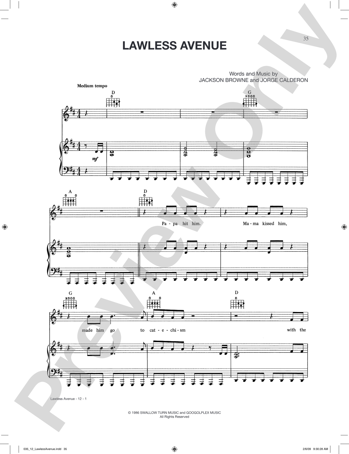 Lawless Avenues: Piano/Vocal/Chords