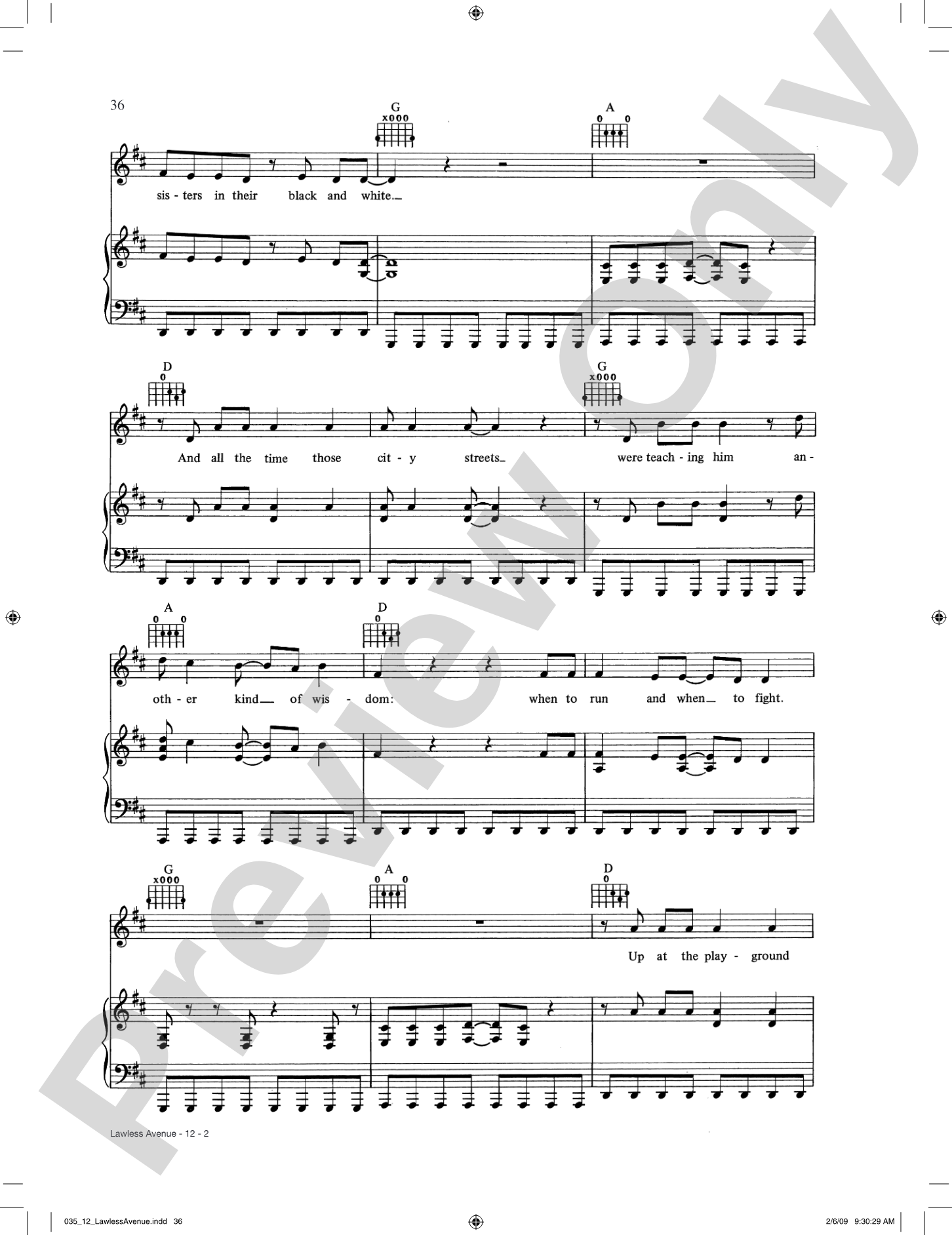 Lawless Avenues: Piano/Vocal/Chords