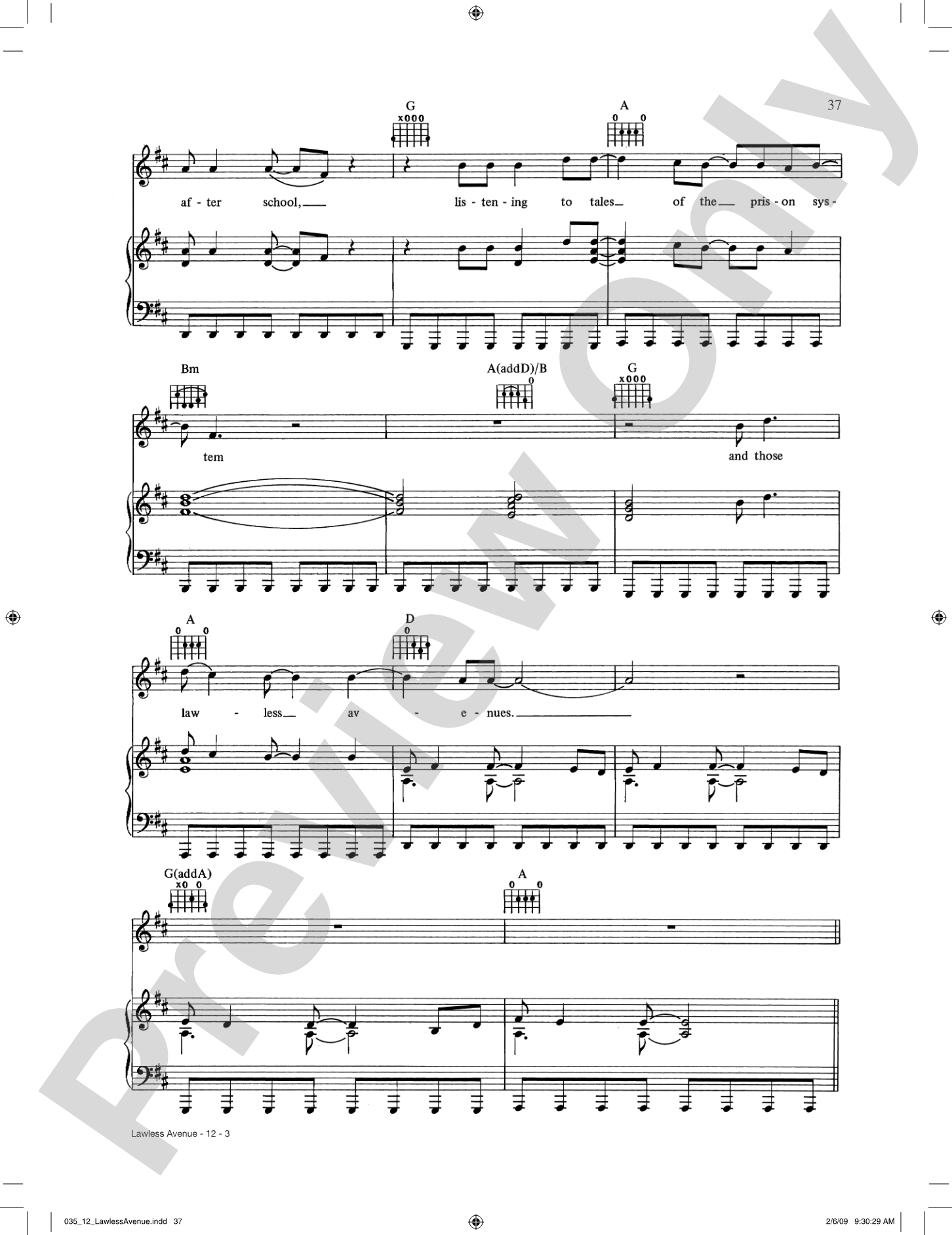 Lawless Avenues: Piano/Vocal/Chords