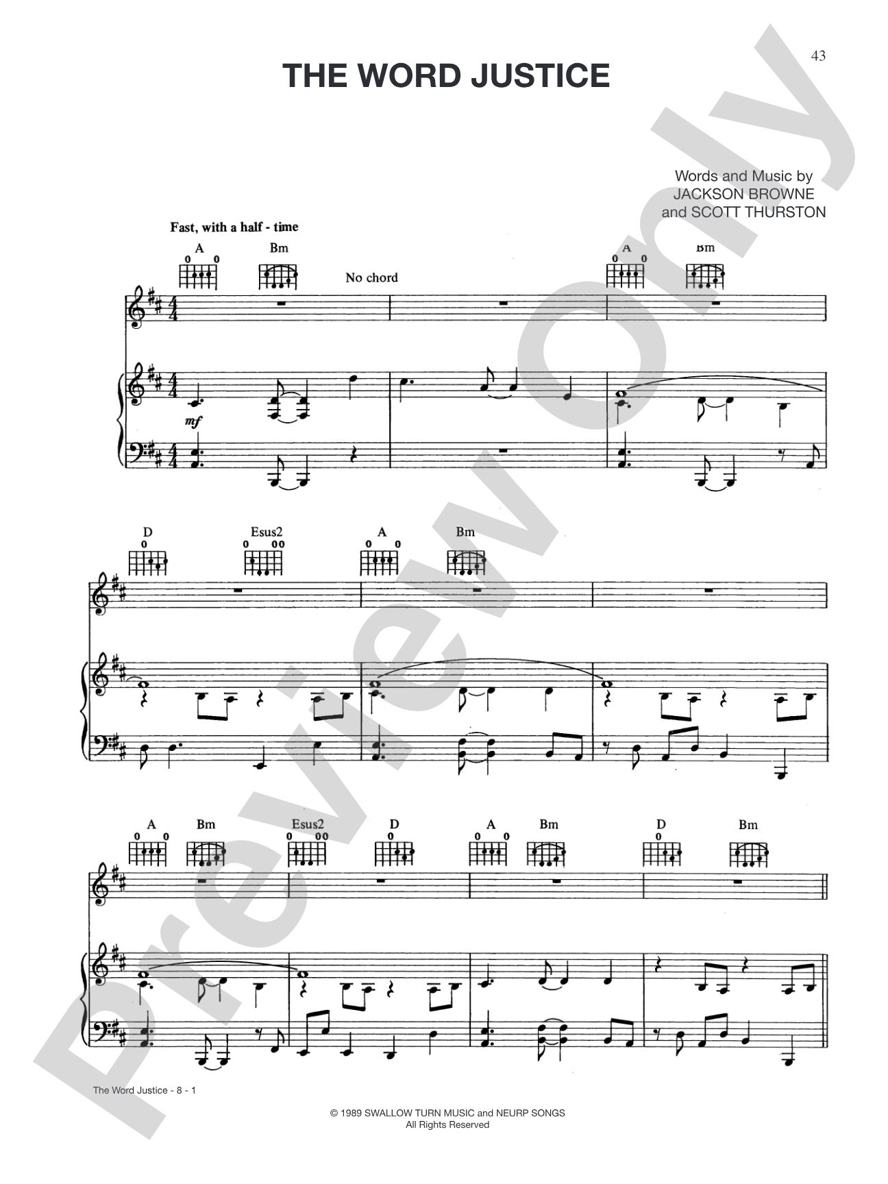 The Word Justice: Piano/Vocal/Chords