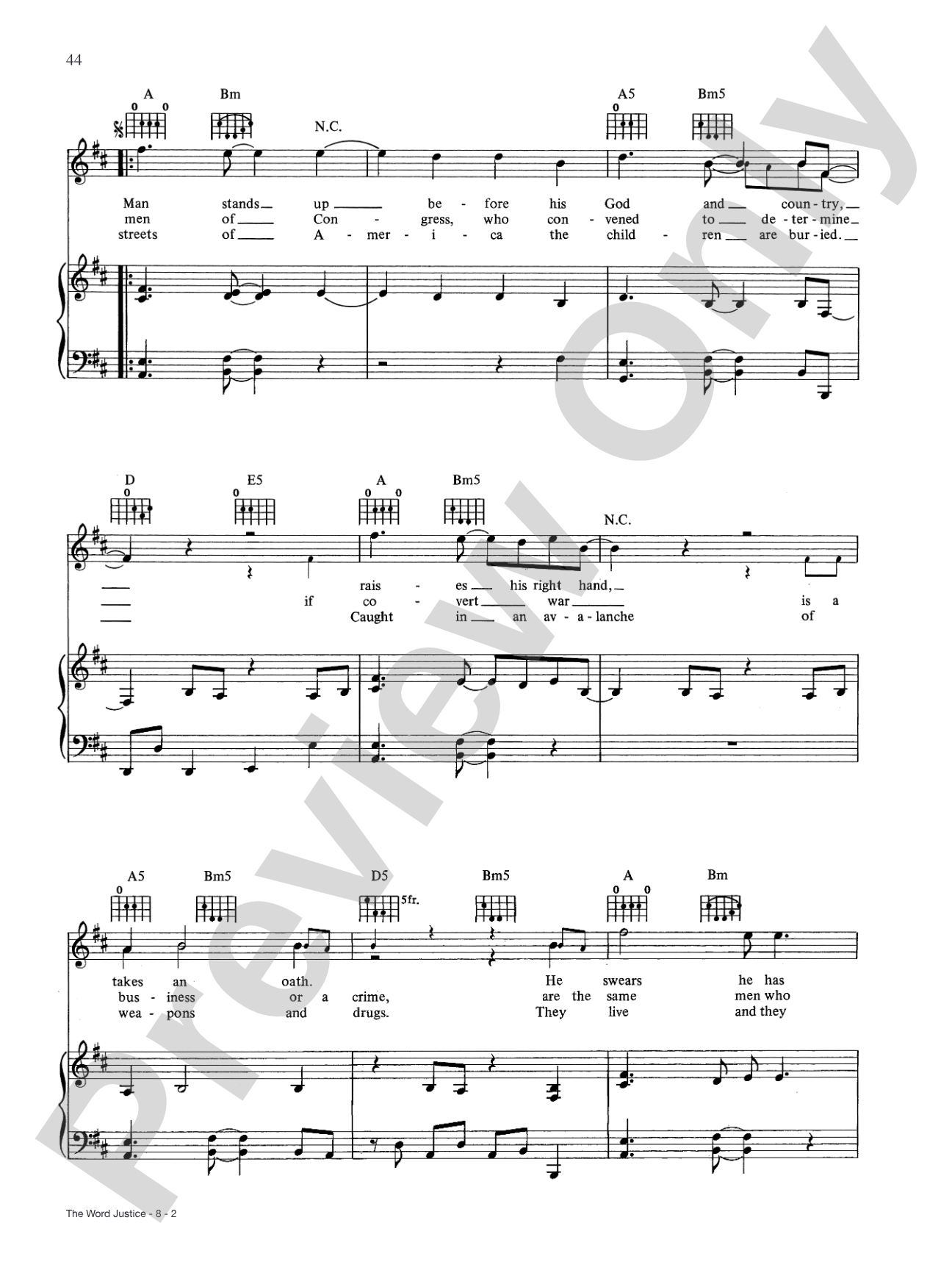 The Word Justice: Piano/Vocal/Chords