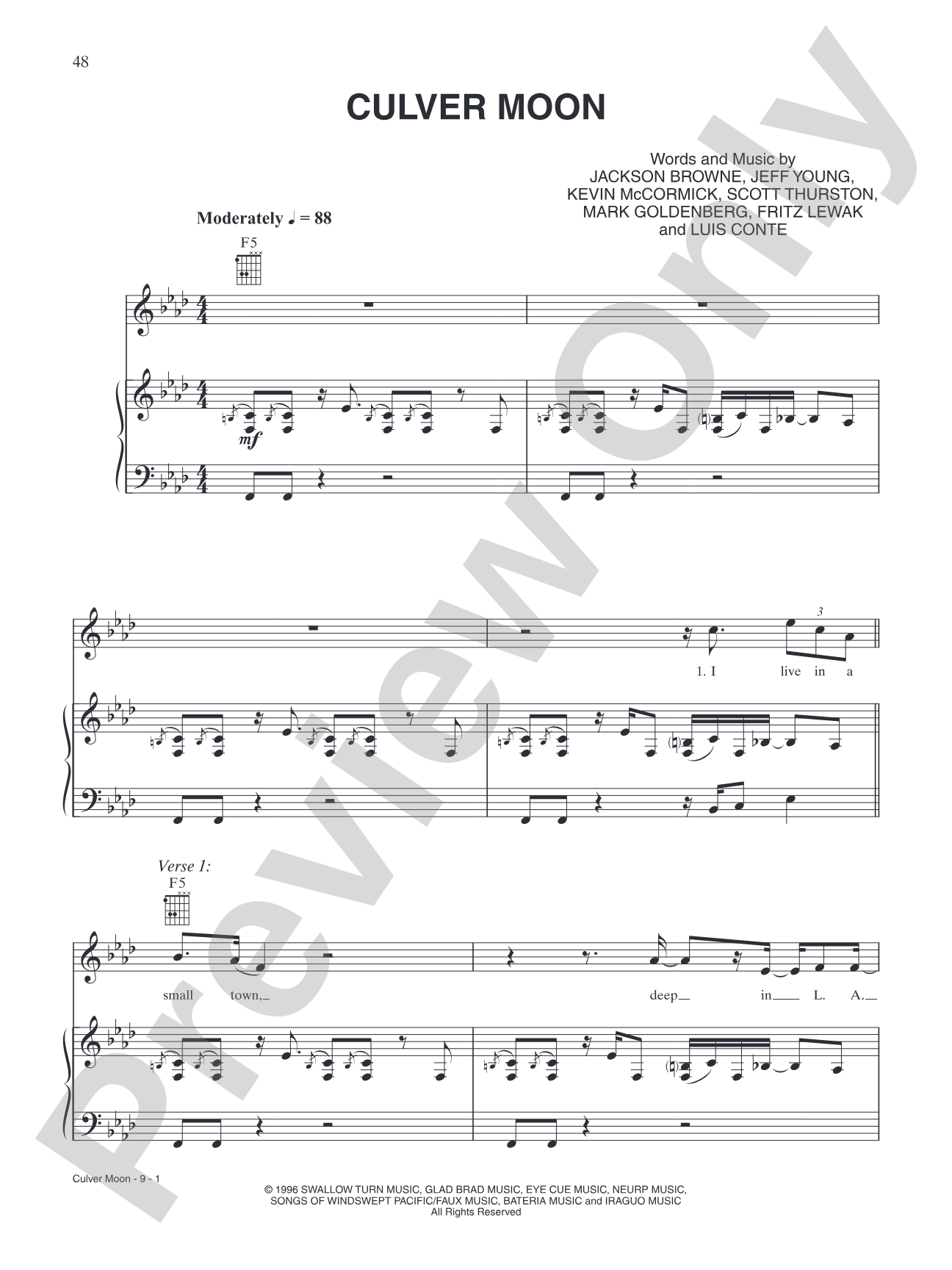 Culver Moon: Piano/Vocal/Chords
