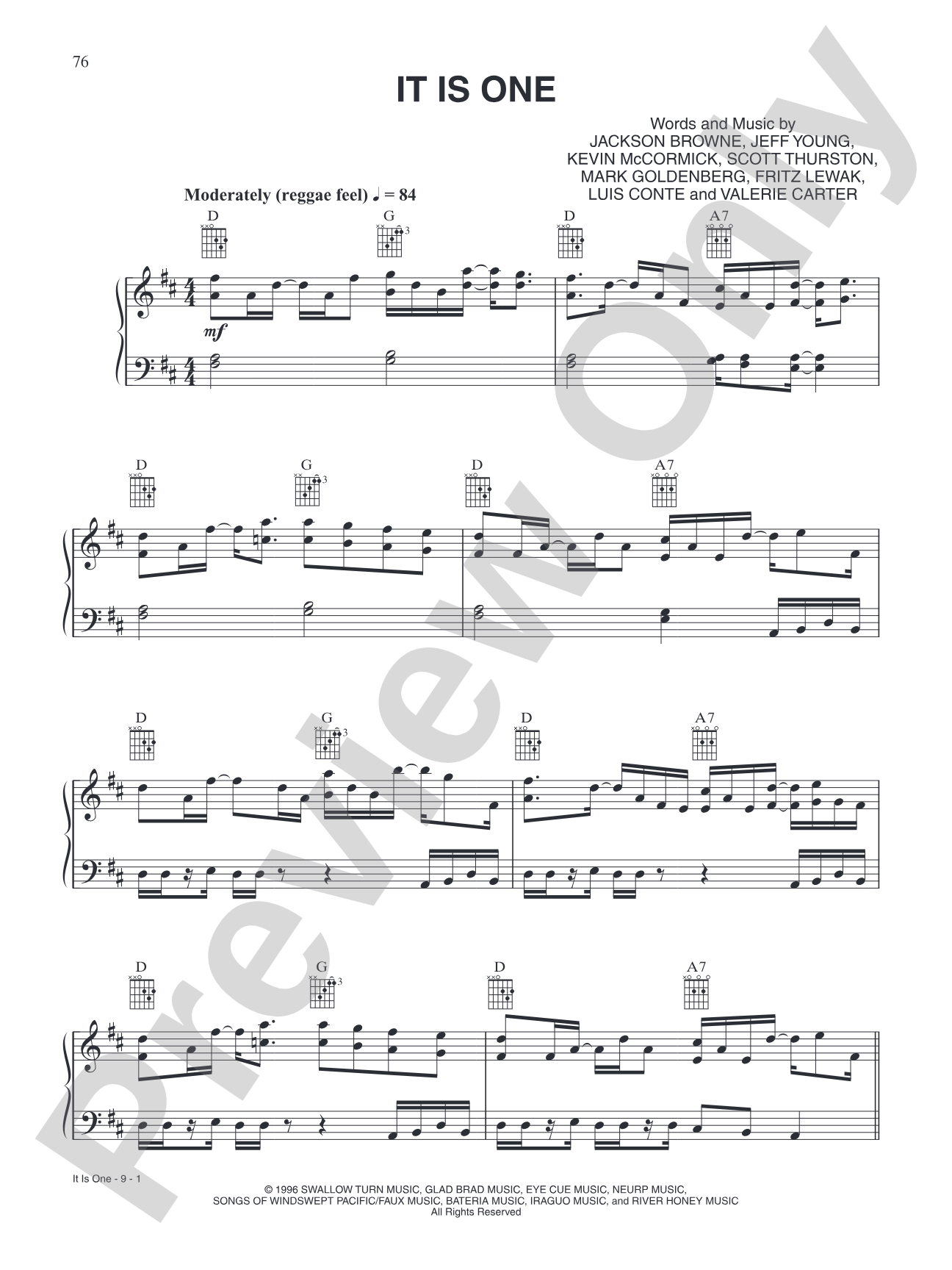 It Is One: Piano/Vocal/Chords