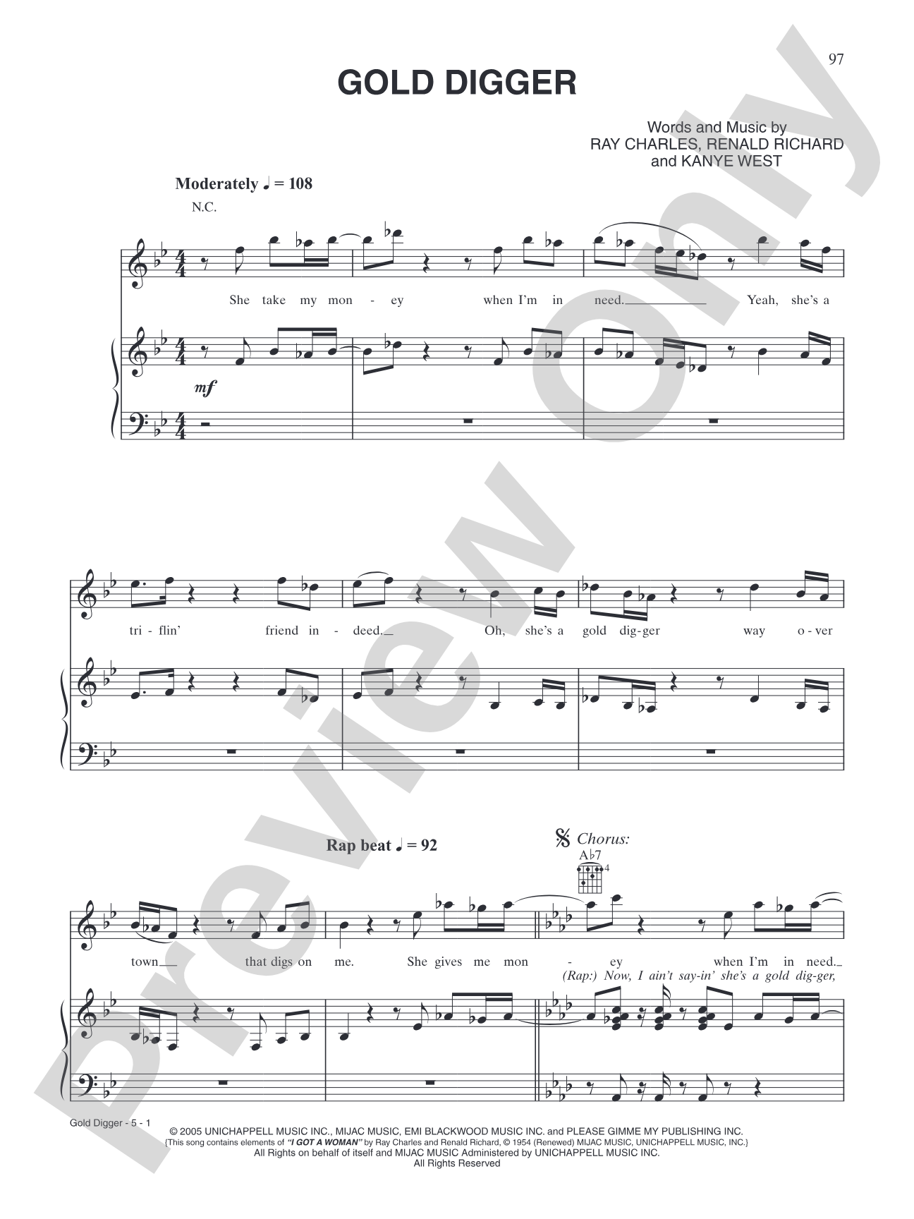 Gold Digger: Piano/Vocal/Chords