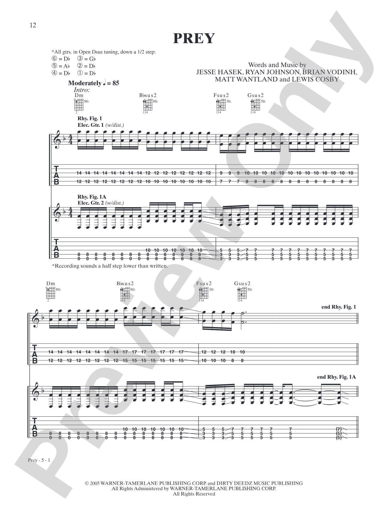 Prey: Authentic Guitar TAB