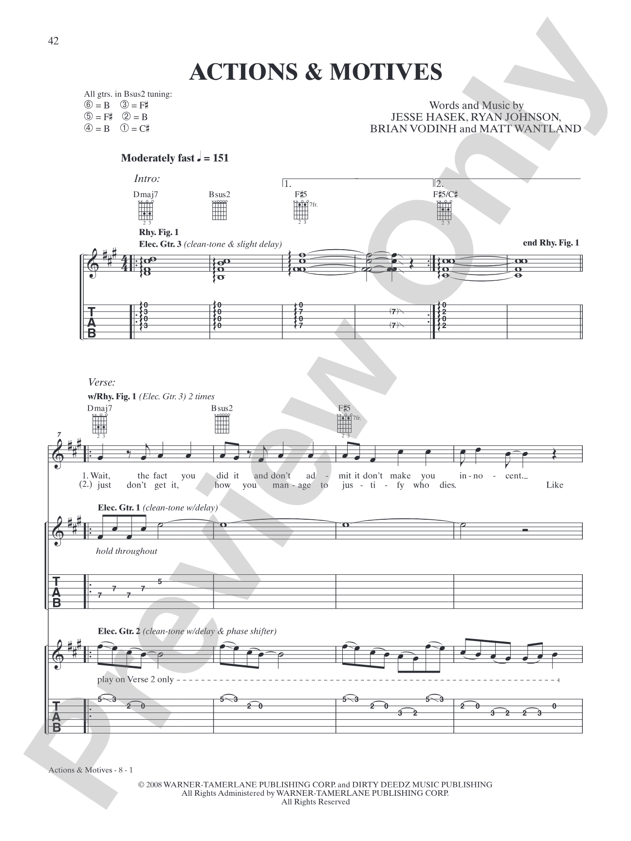 Actions & Motives: Authentic Guitar TAB