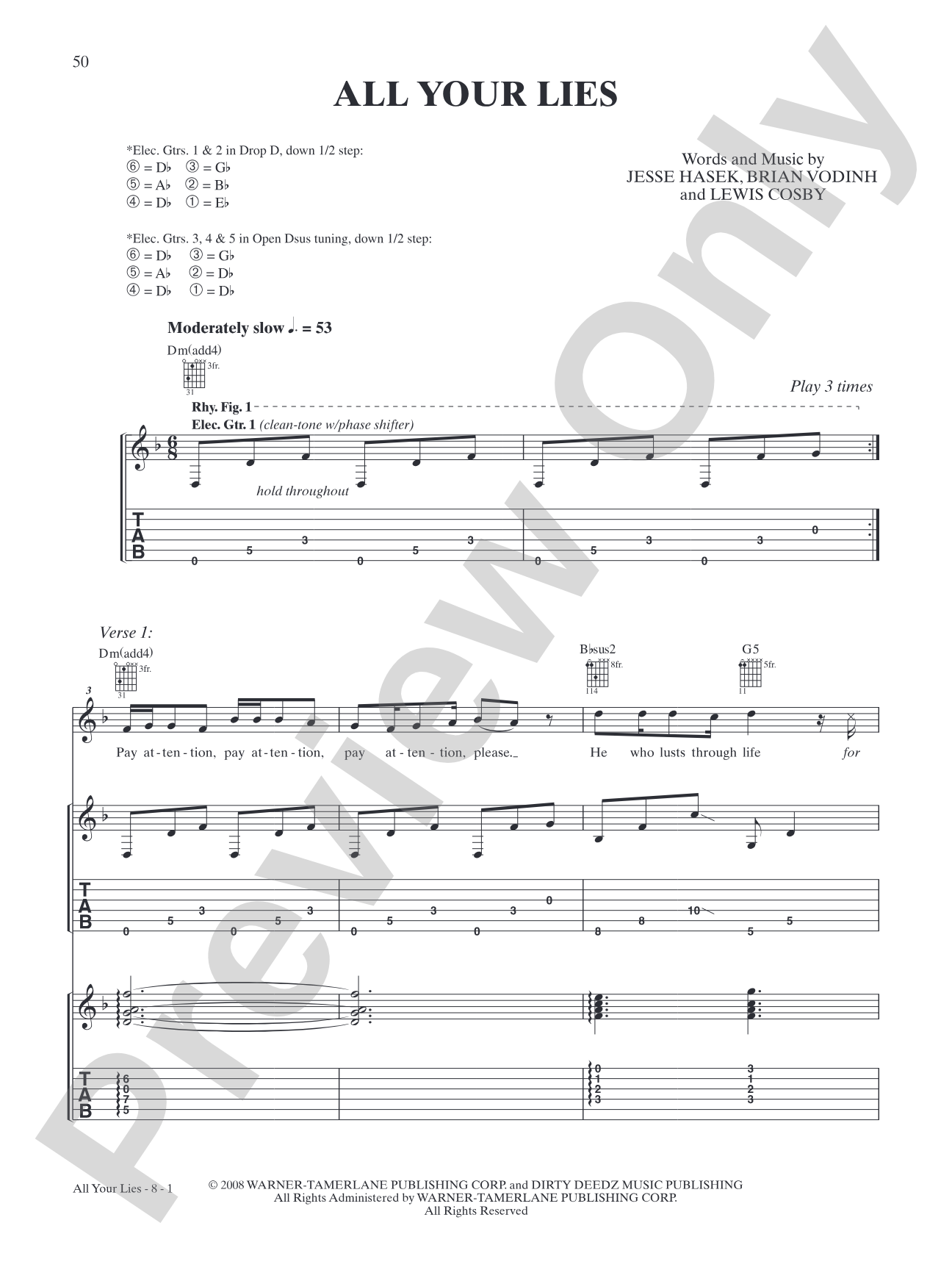 All Your Lies: Authentic Guitar TAB