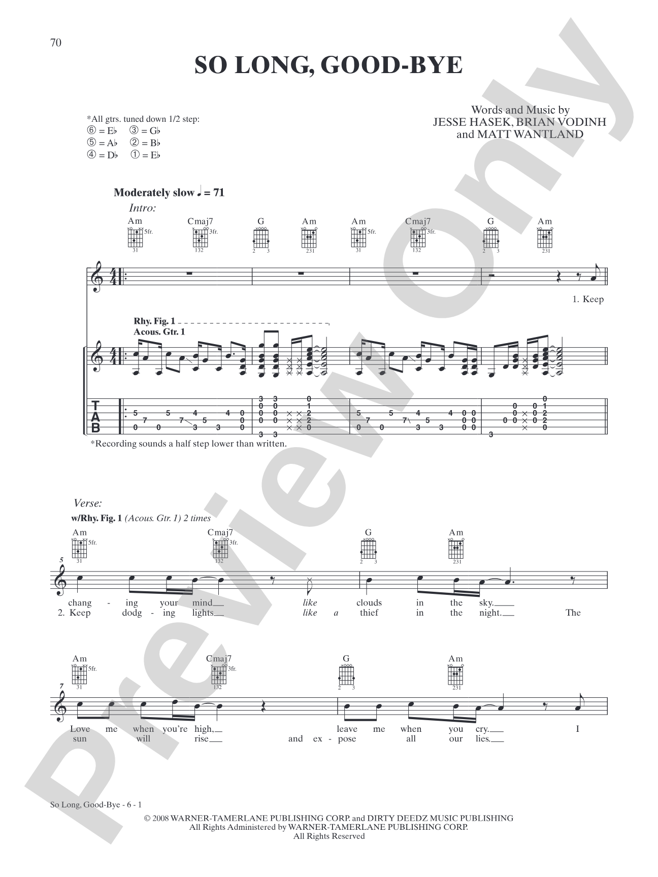 So Long, Good-bye: Authentic Guitar TAB