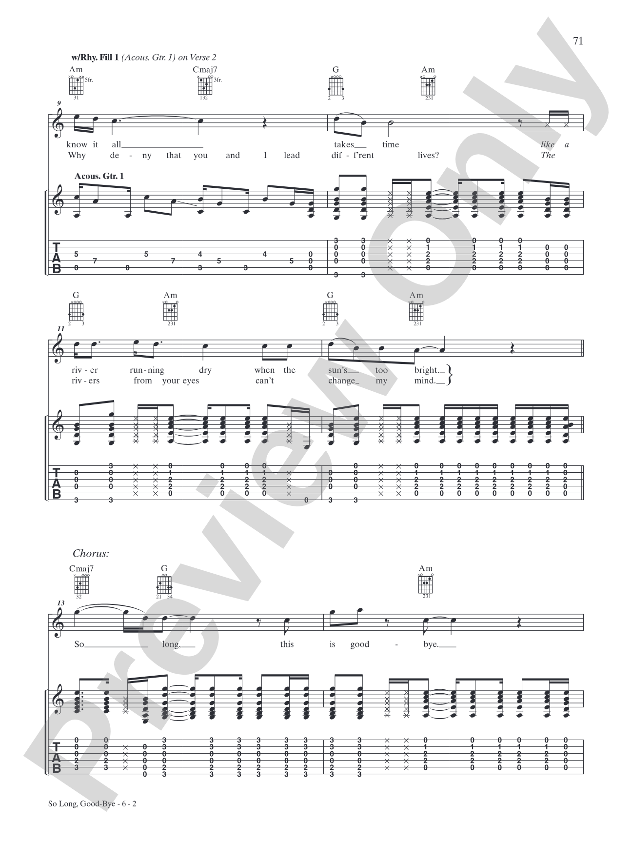 So Long, Good-bye: Authentic Guitar TAB