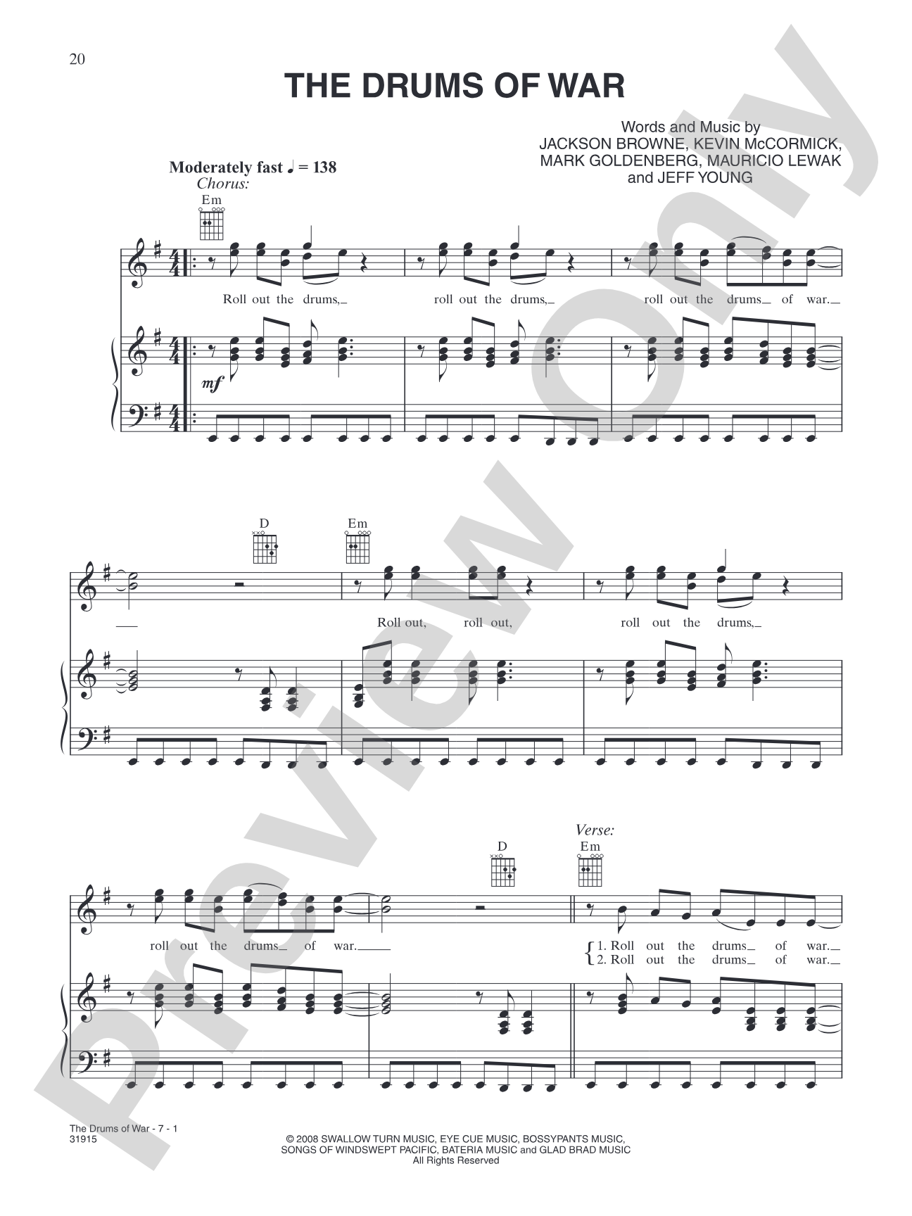 The Drums of War: Piano/Vocal/Chords