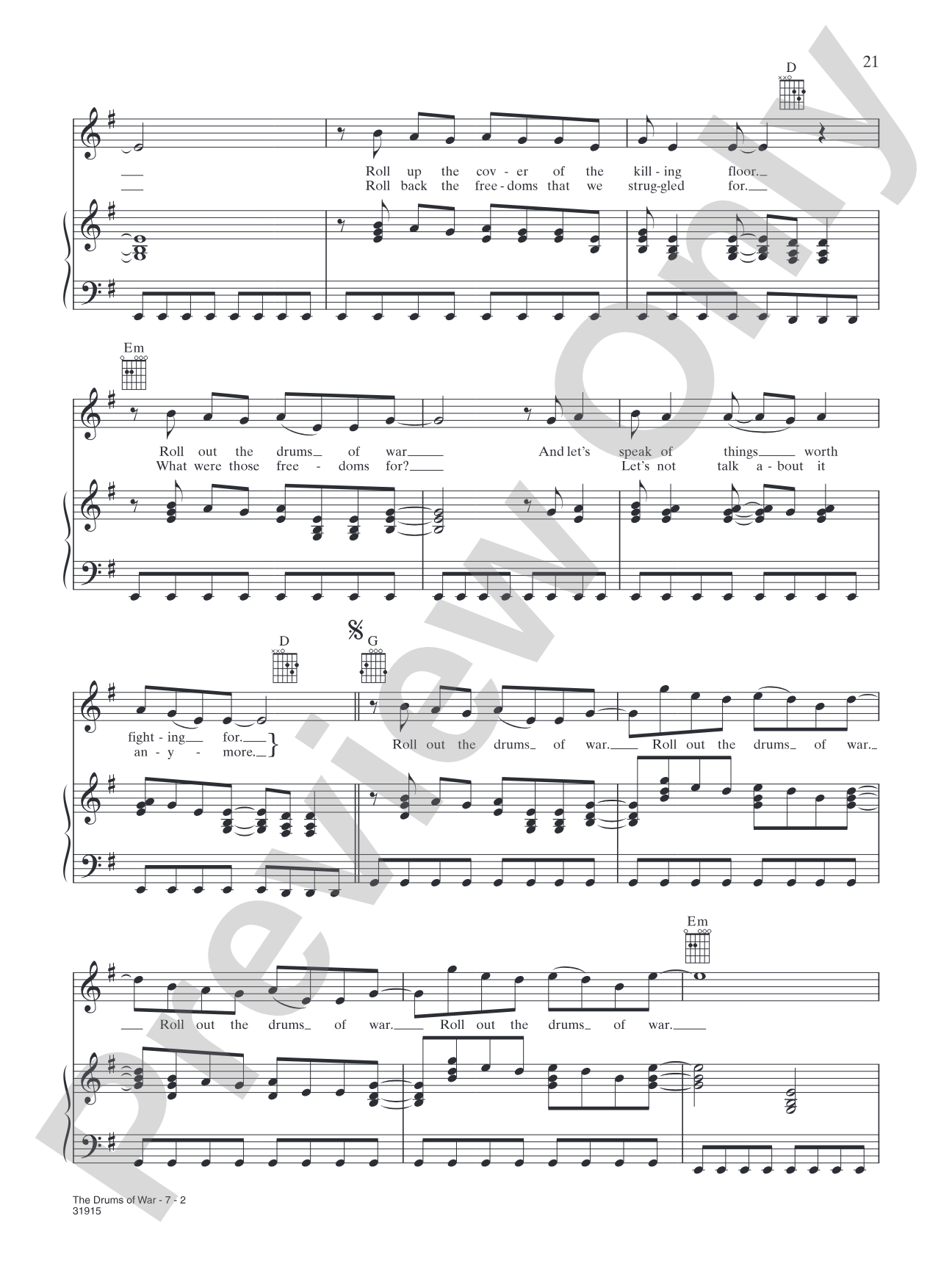 The Drums of War: Piano/Vocal/Chords