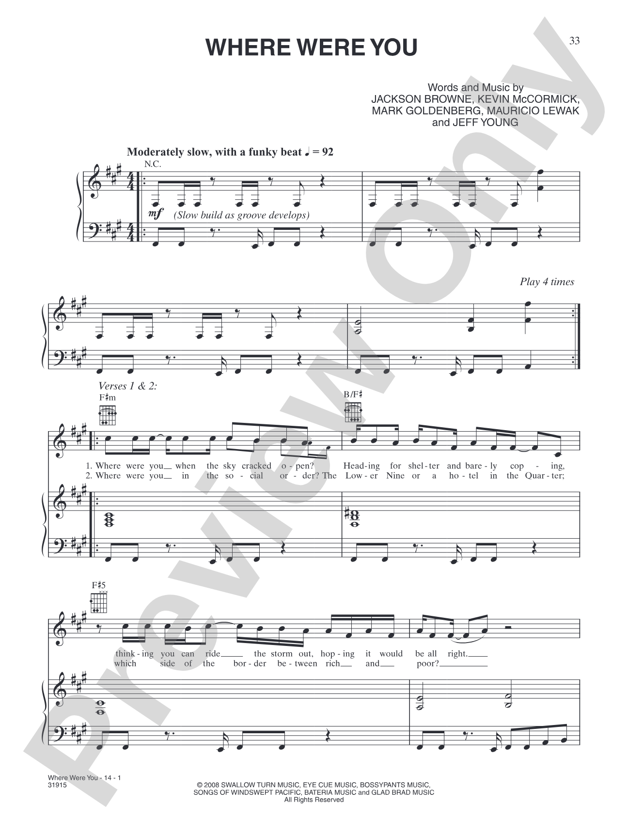 Where Were You: Piano/Vocal/Chords
