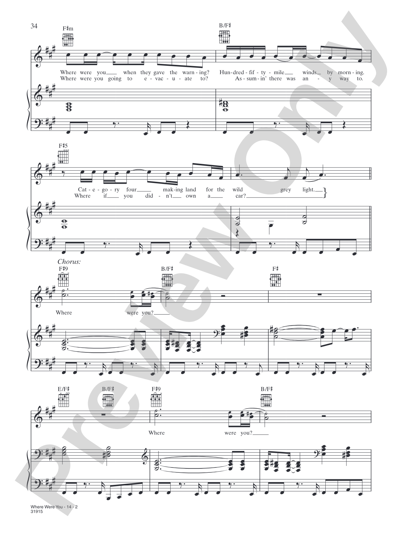 Where Were You: Piano/Vocal/Chords