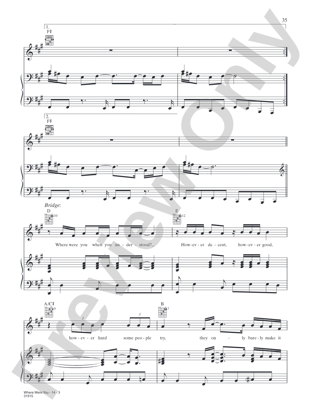 Where Were You: Piano/Vocal/Chords