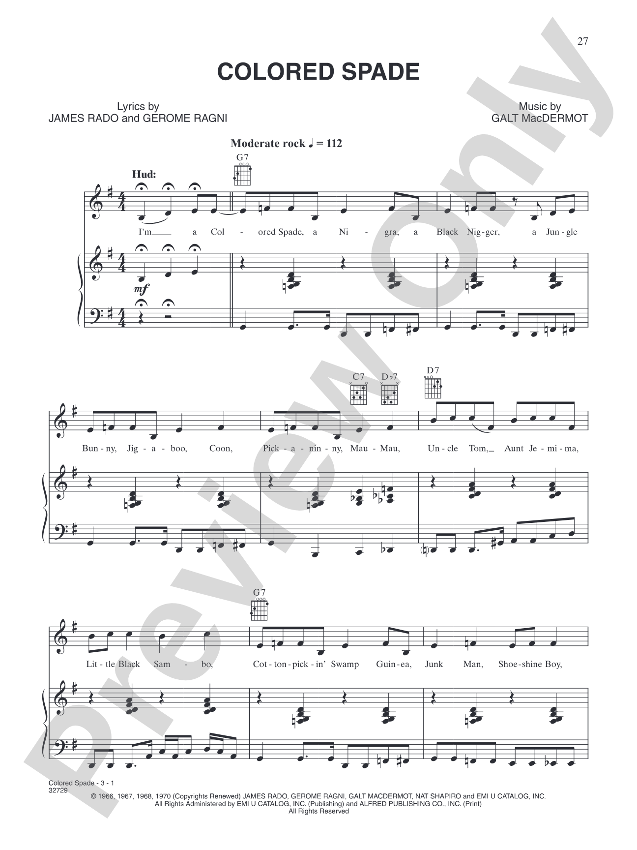 Colored Spade (from "Hair"): Piano/Vocal/Chords