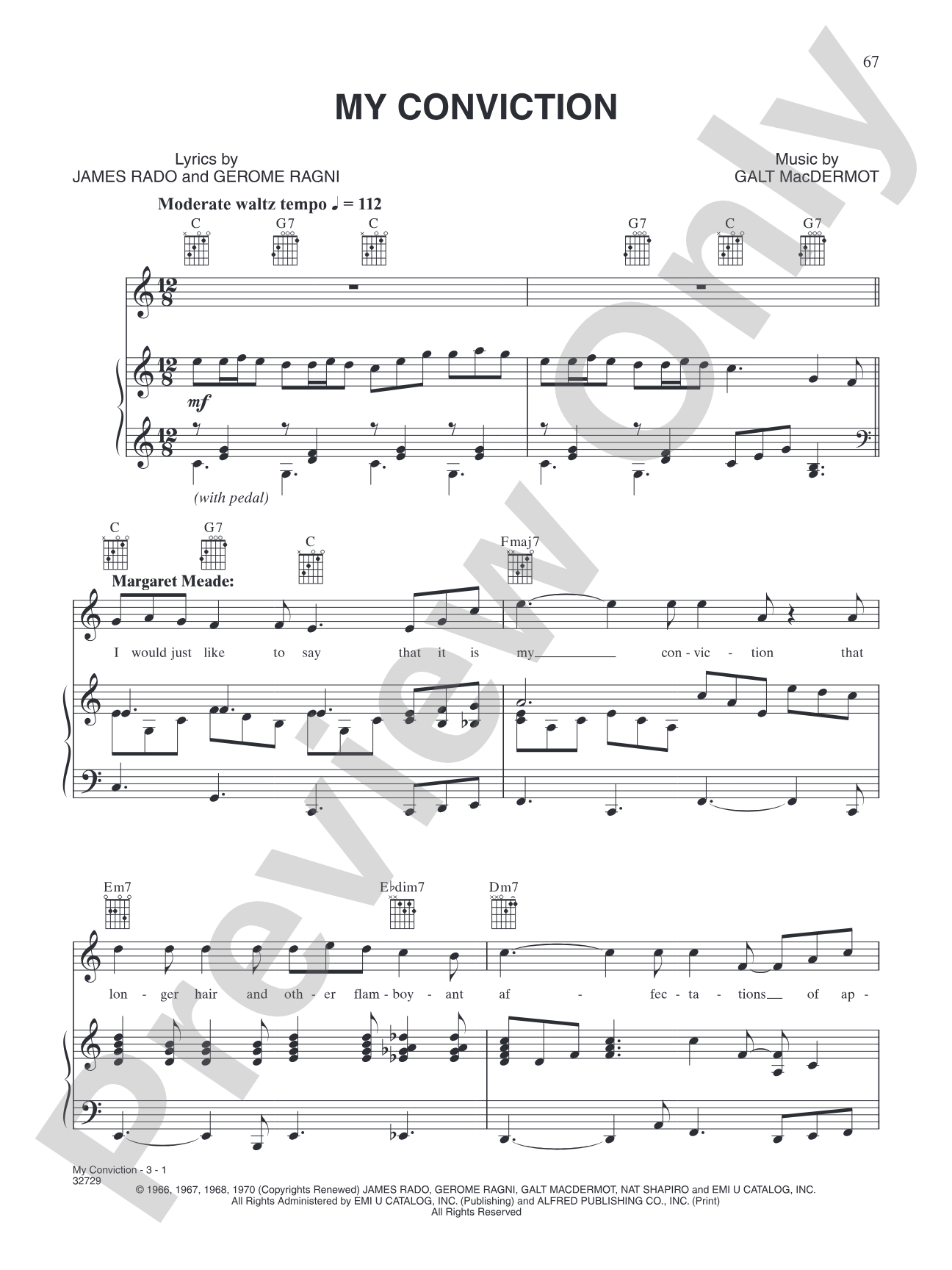 My Conviction (from "Hair"): Piano/Vocal/Chords