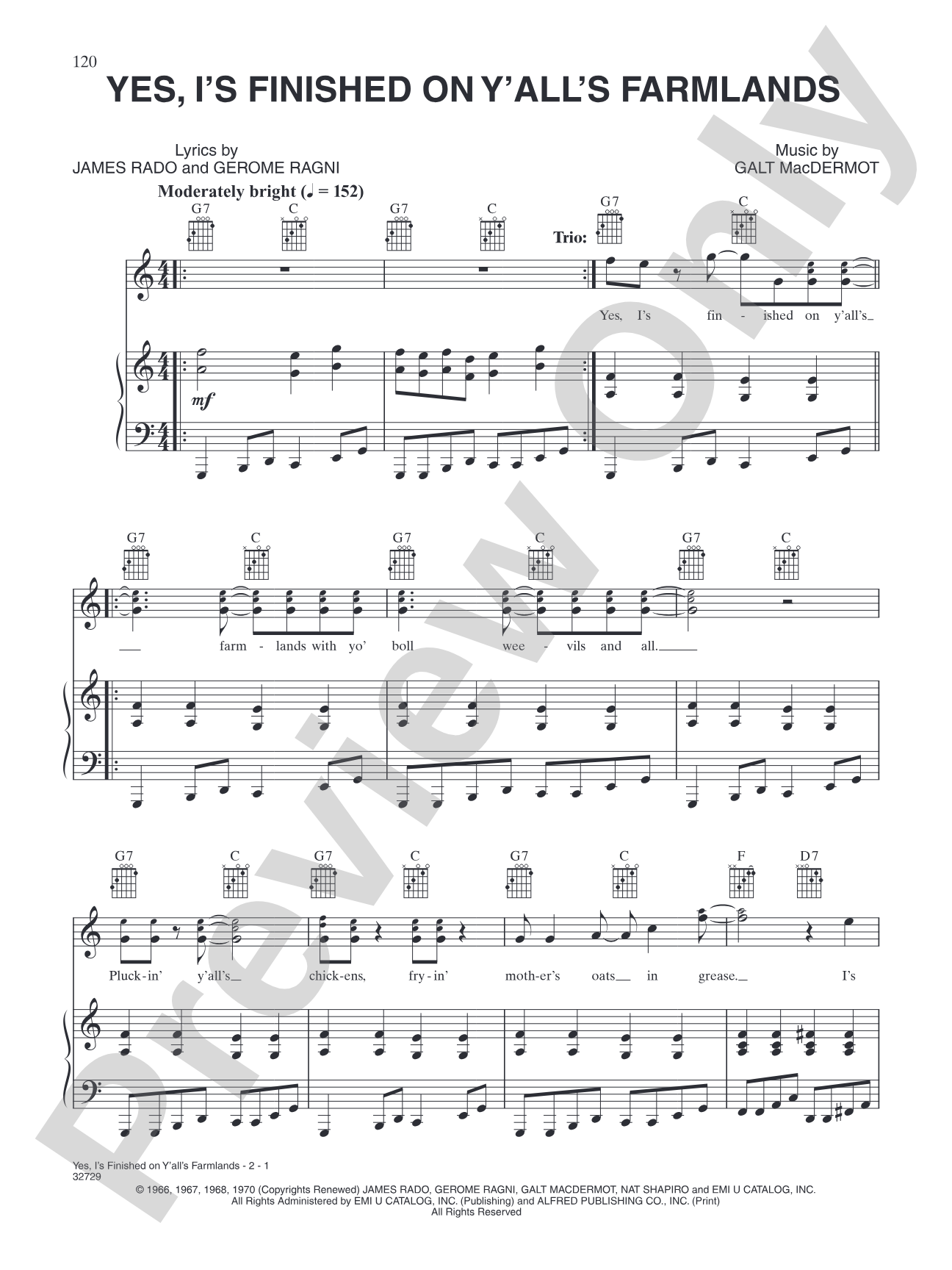Yes, I's Finished on Y'all's Farmlands (from "Hair"): Piano/Vocal/Chords