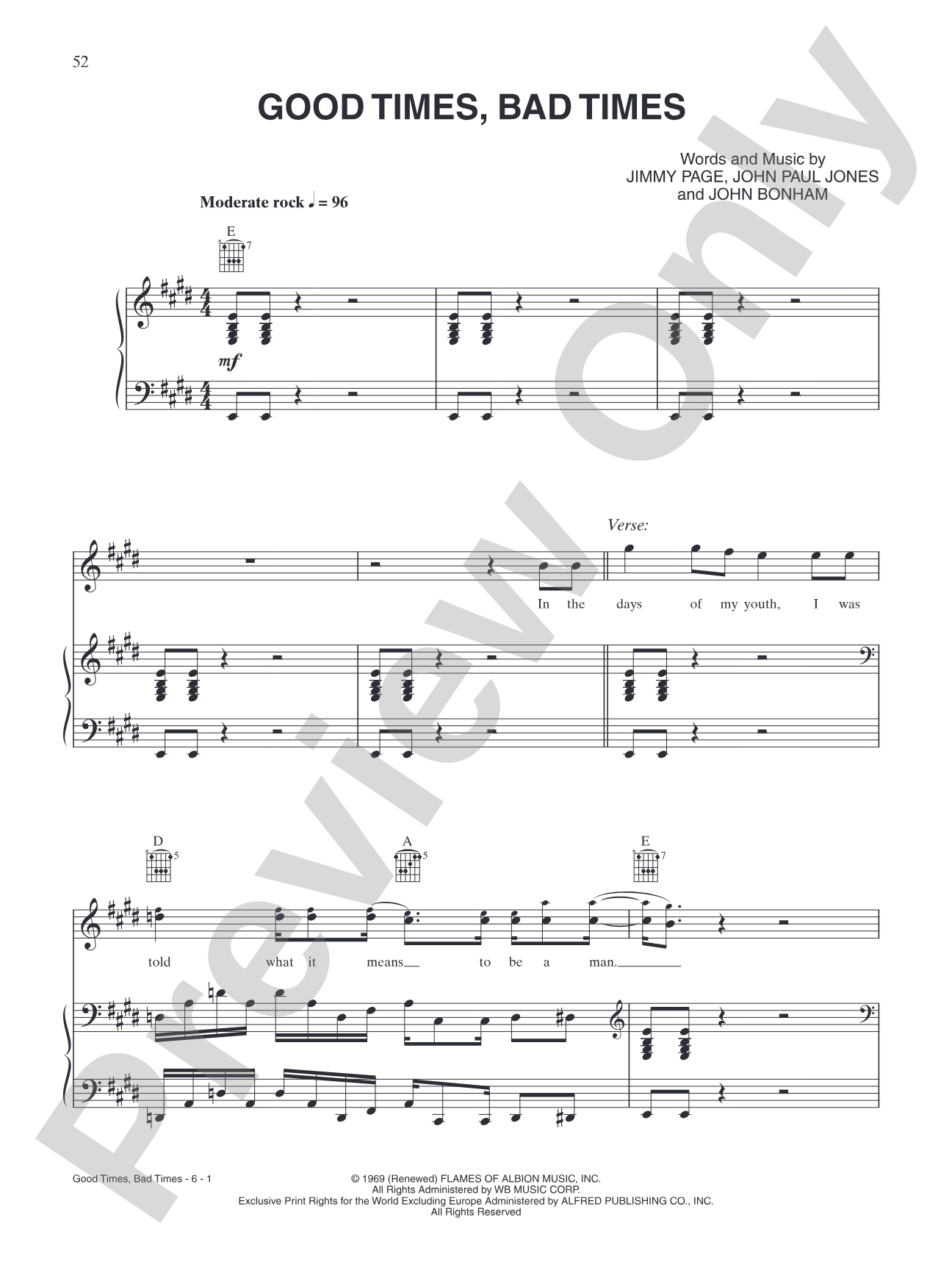 Good Times Bad Times: Piano/Vocal/Chords