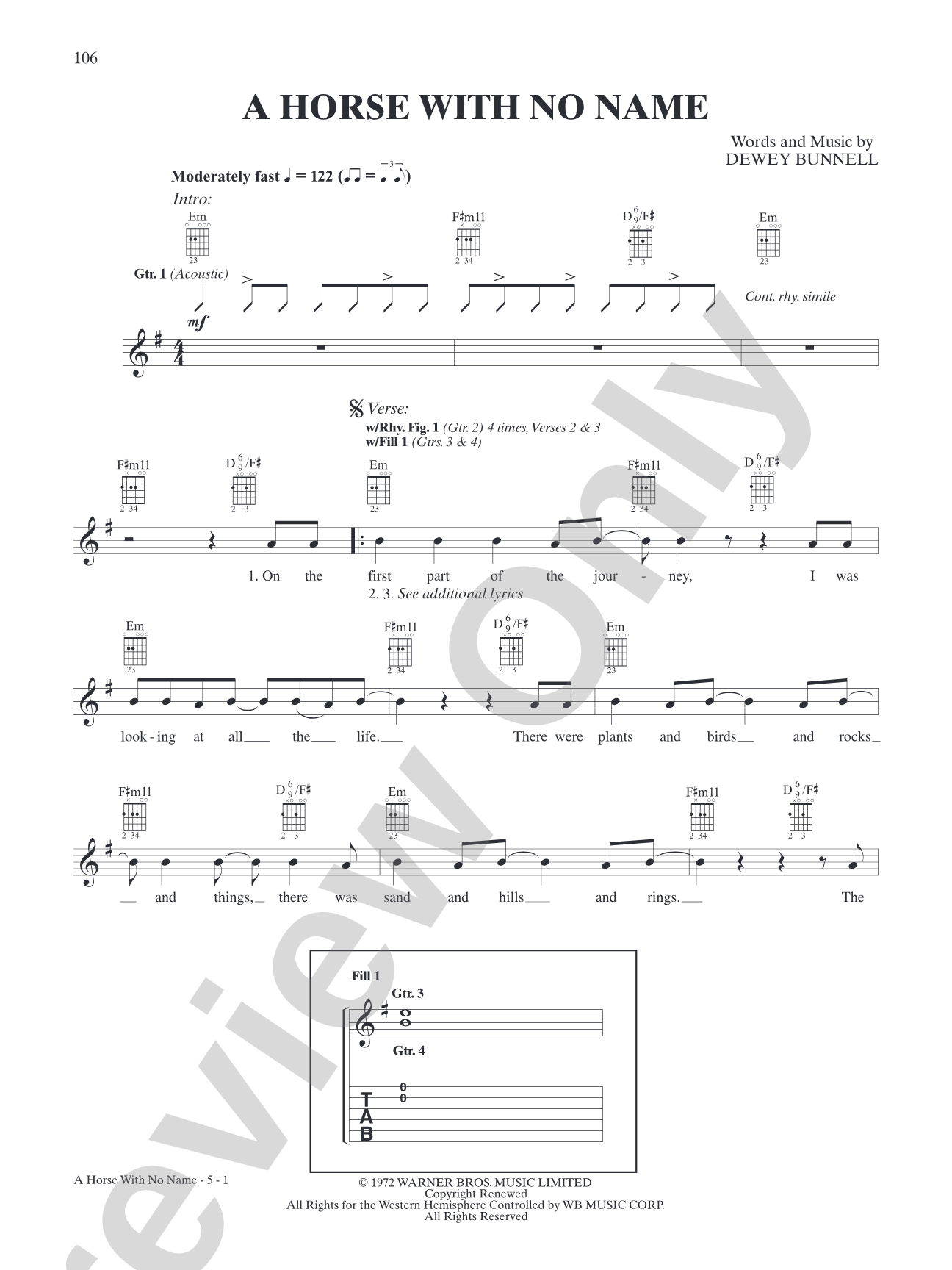 A Horse With No Name: Authentic Guitar TAB