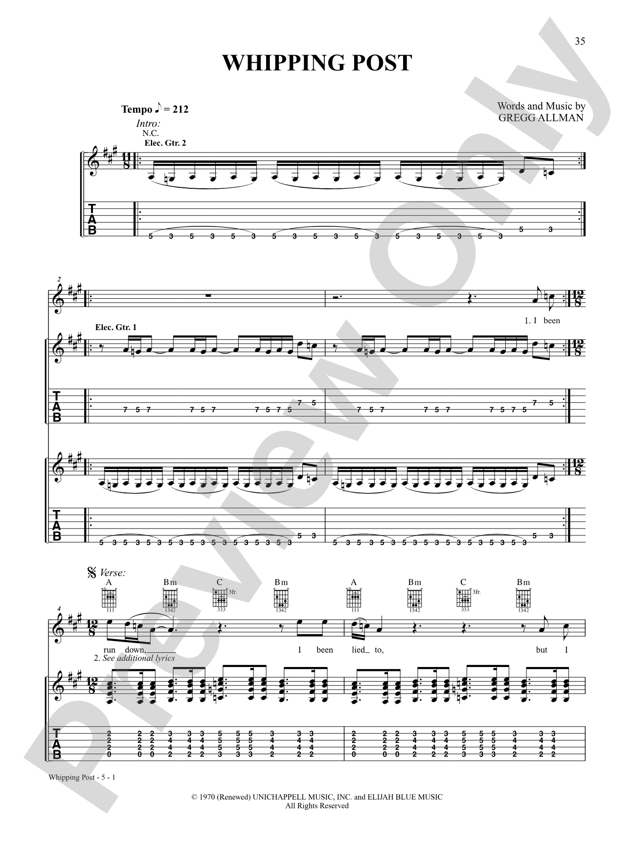 Whipping Post: Authentic Guitar TAB