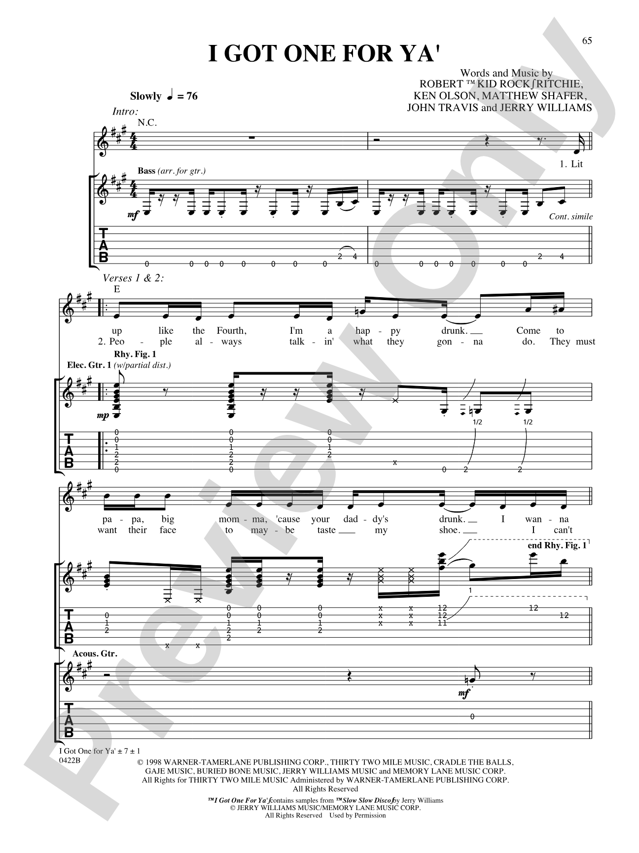 I Got One For Ya': Authentic Guitar TAB