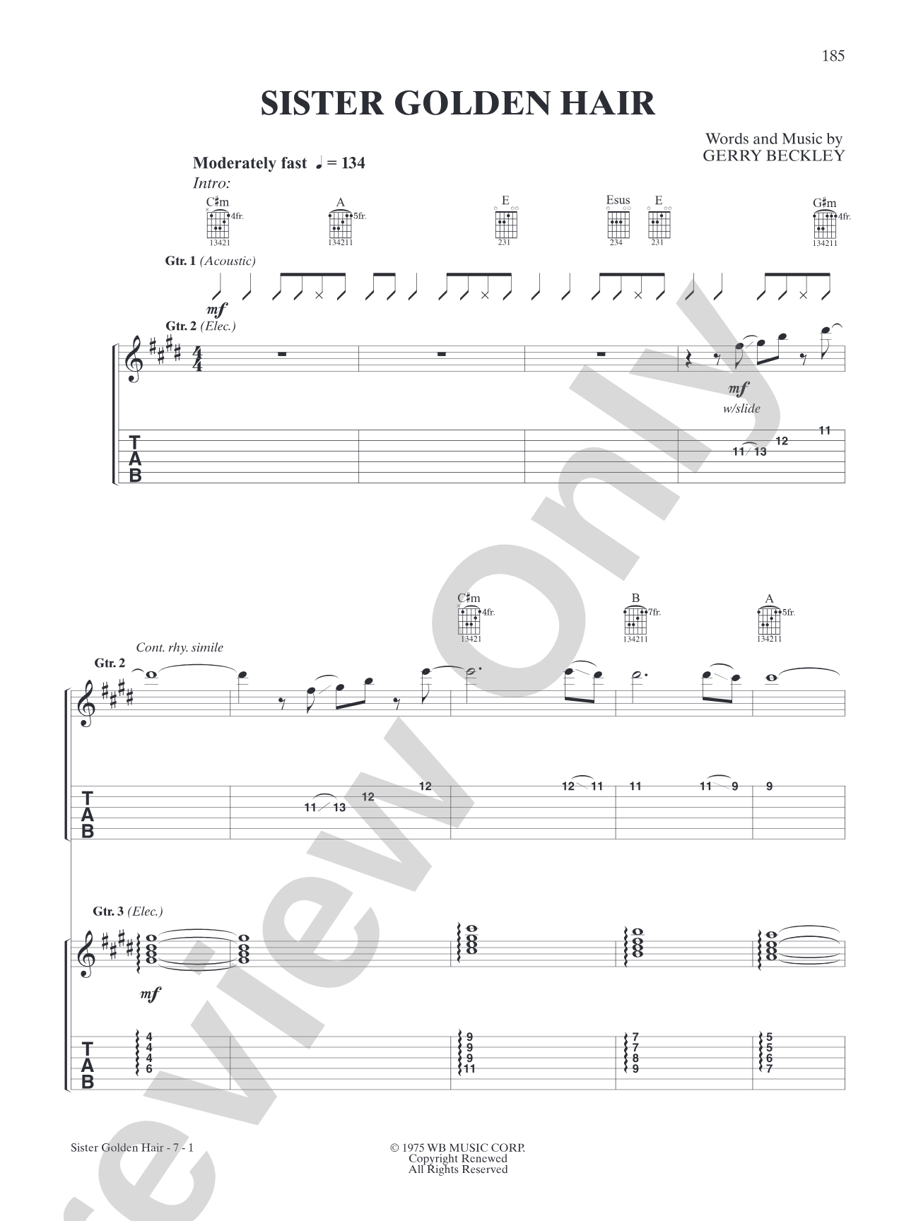 Sister Golden Hair: Authentic Guitar TAB