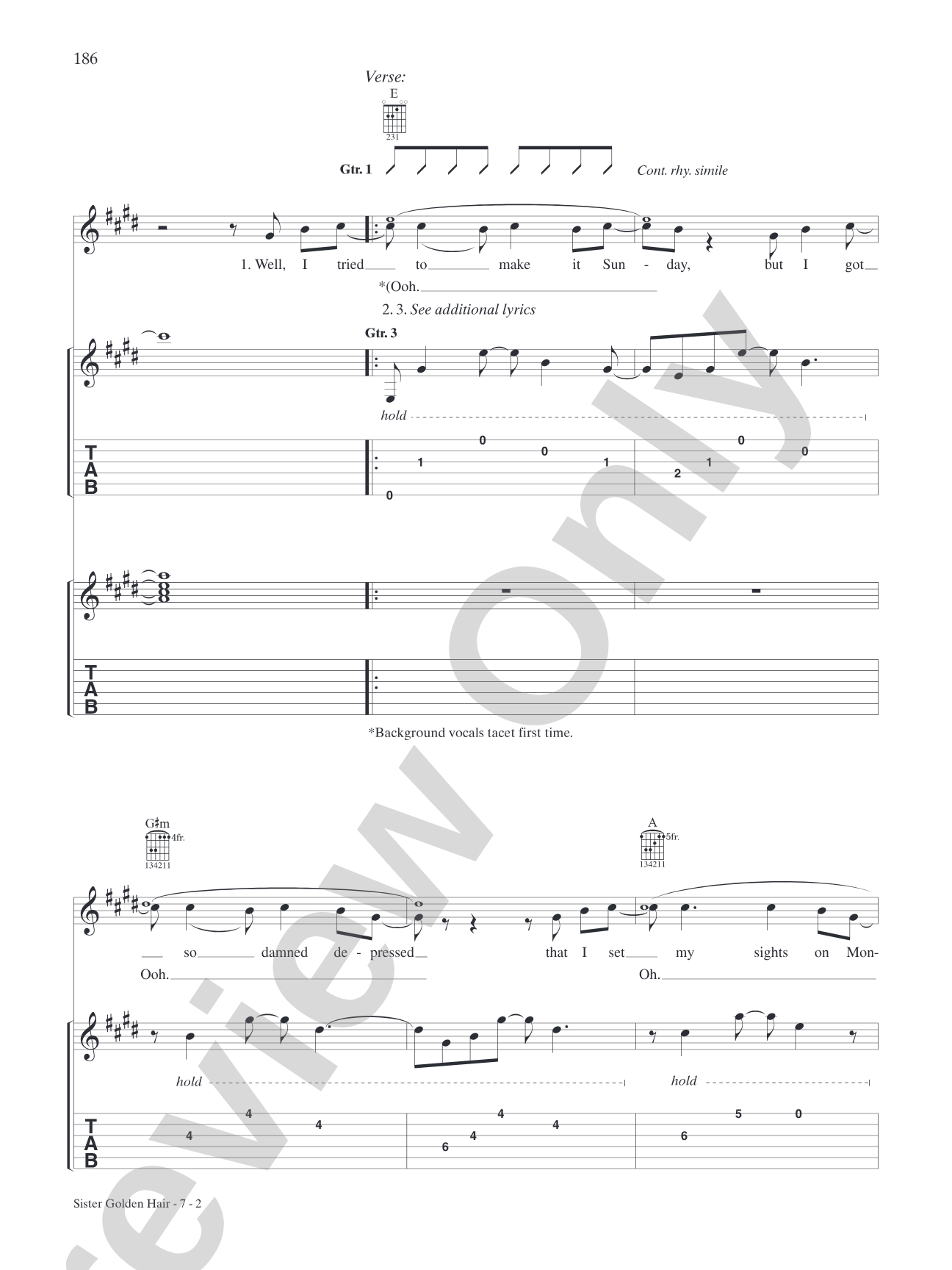 Sister Golden Hair: Authentic Guitar TAB