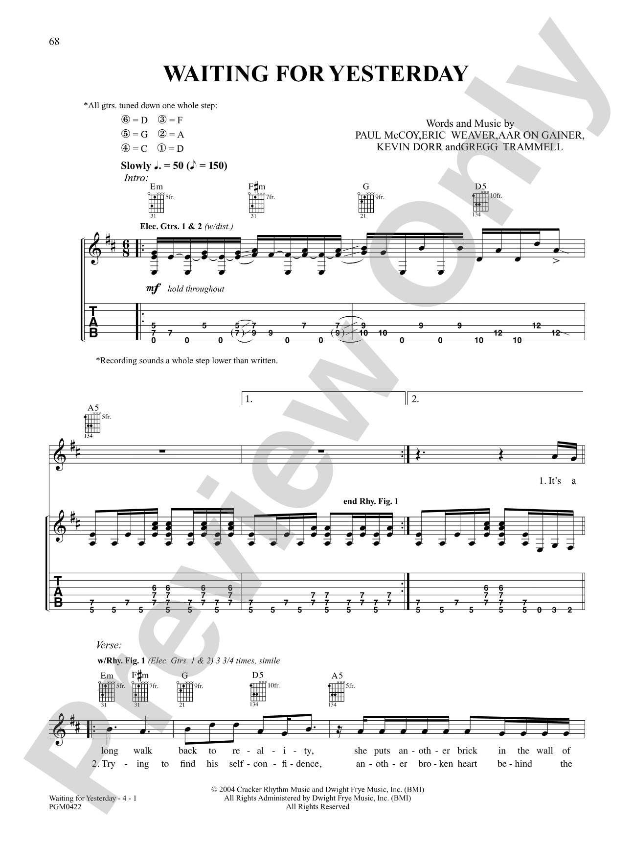 Waiting for Yesterday: Authentic Guitar TAB