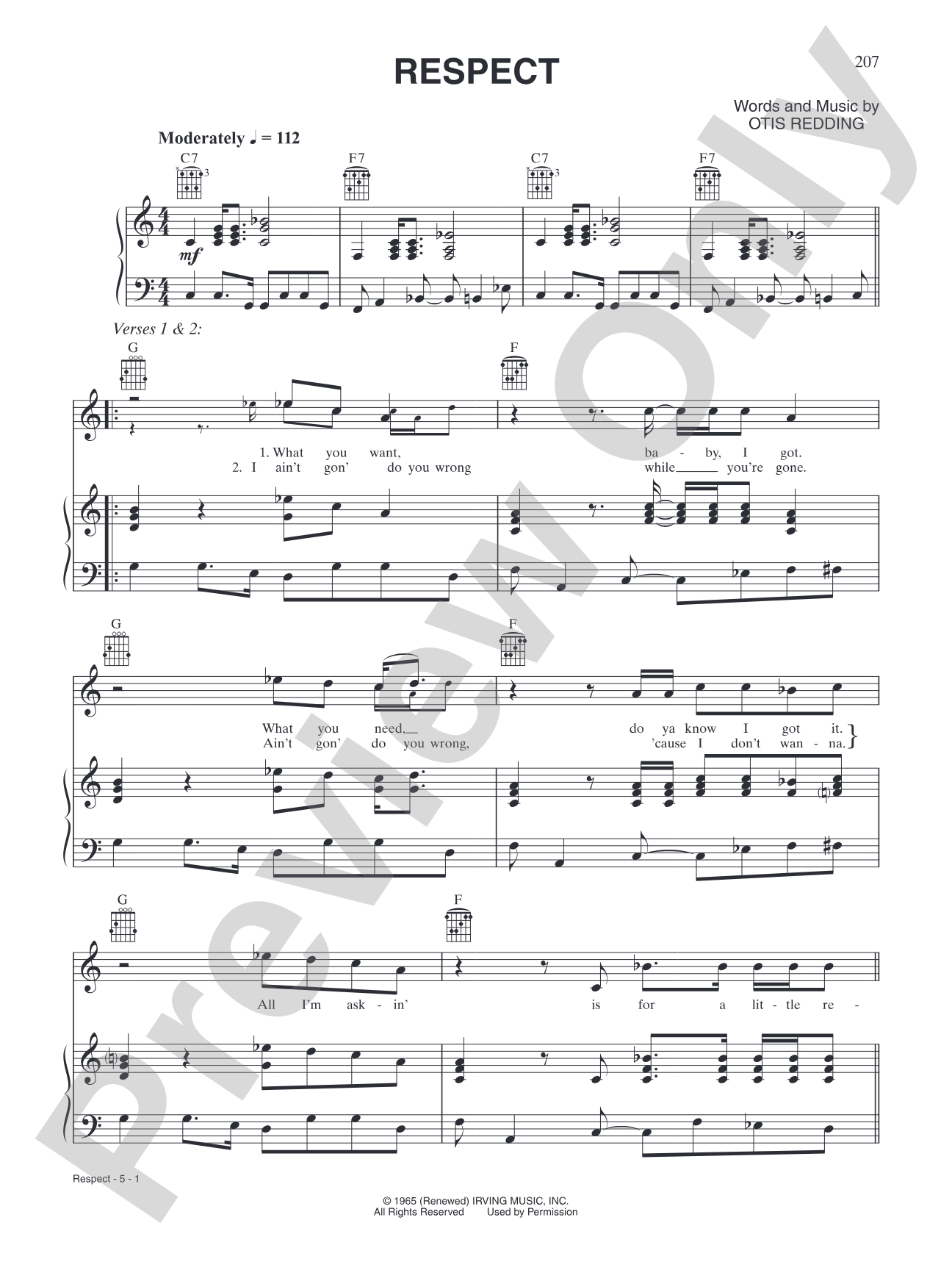 Respect: Piano/Vocal/Chords