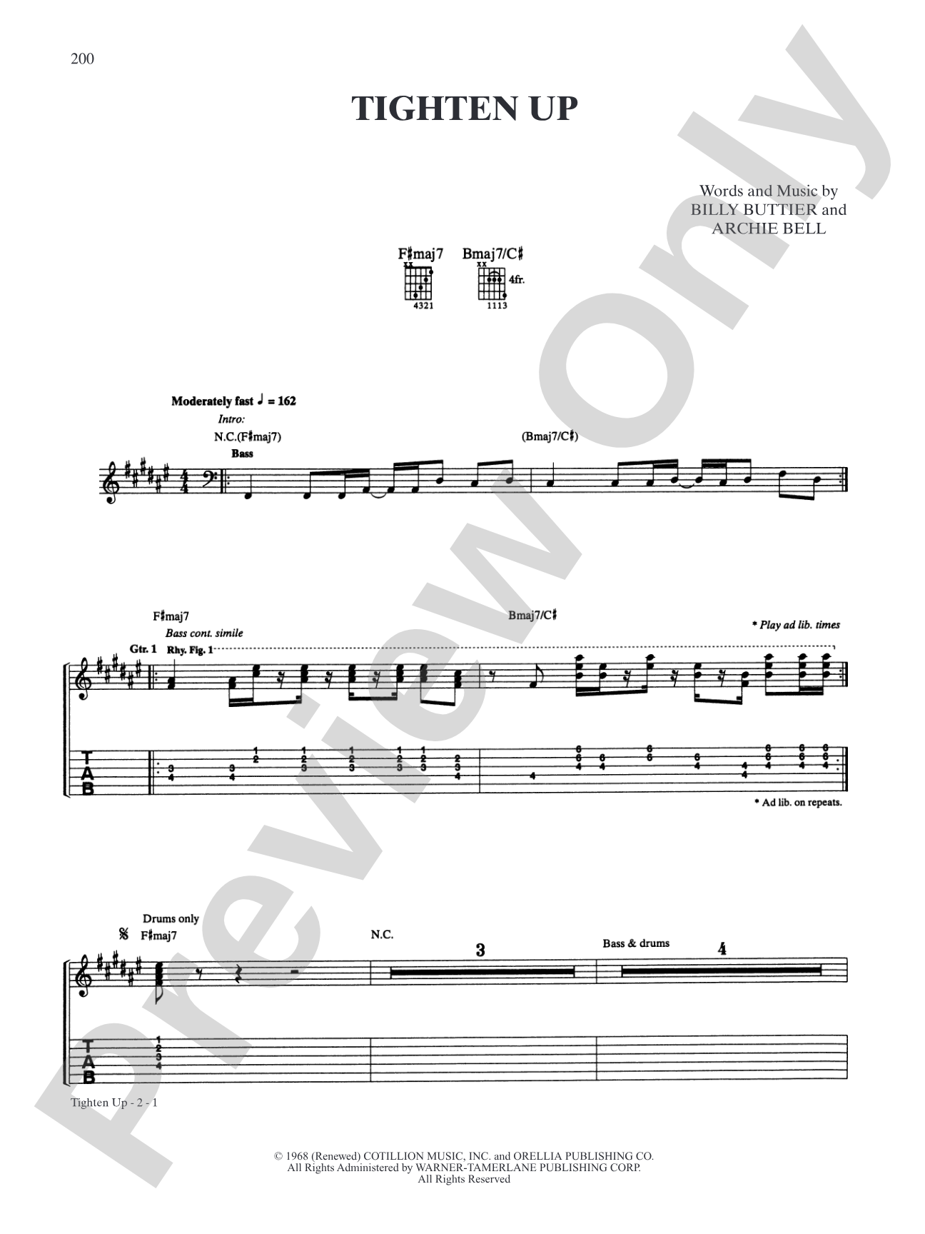 Tighten Up: Interm./Easy Guitar TAB