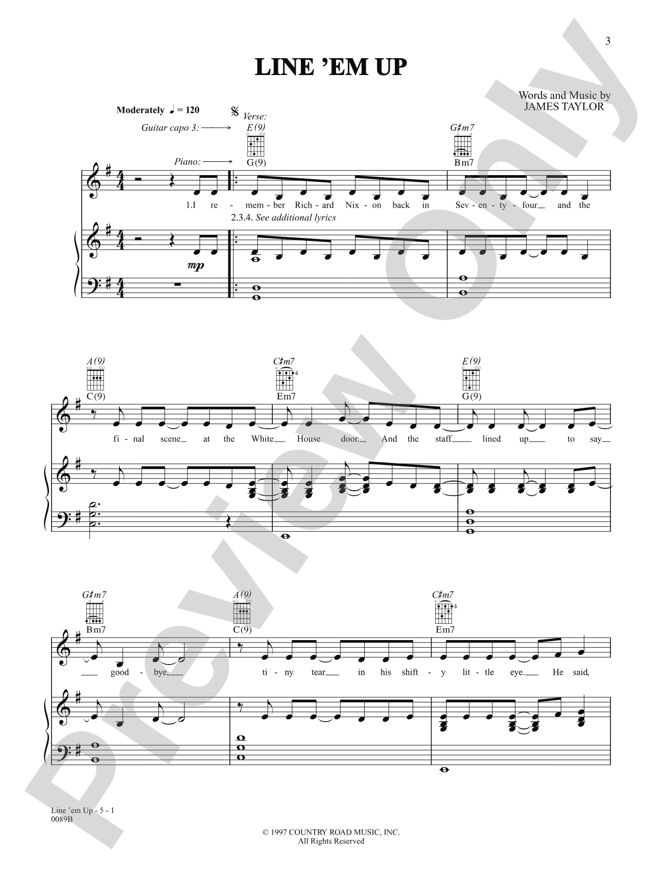 Line 'Em Up: Piano/Vocal/Chords