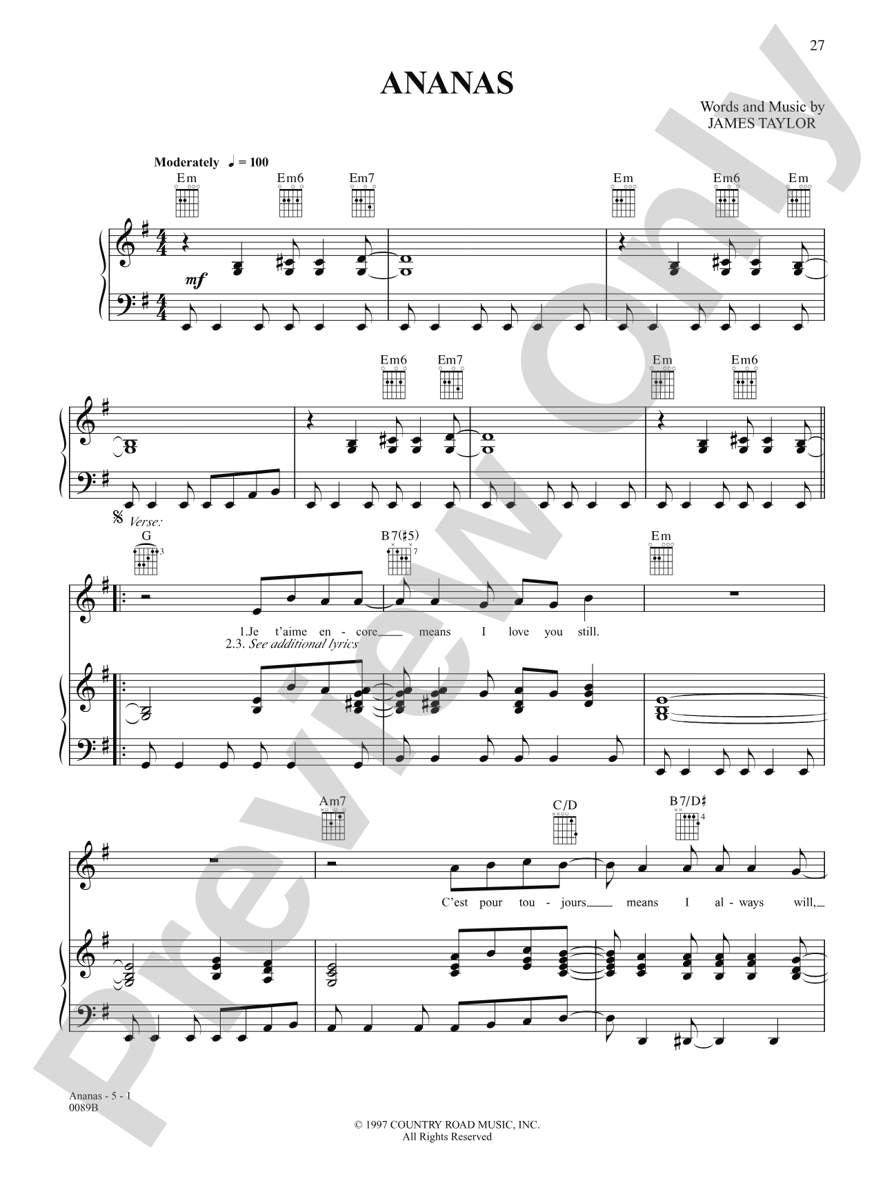 Ananas: Piano/Vocal/Chords