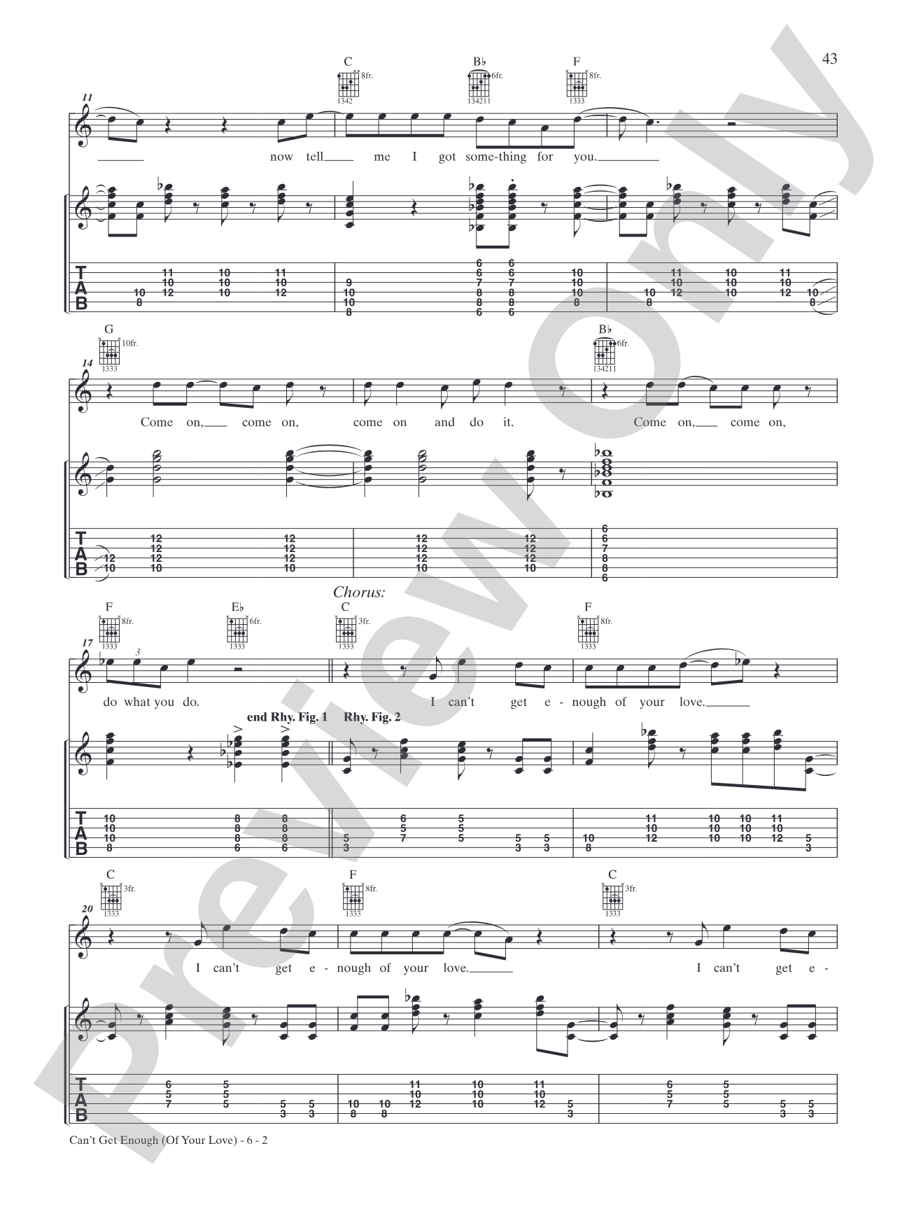 Can't Get Enough (of Your Love): Interm./Easy Guitar TAB