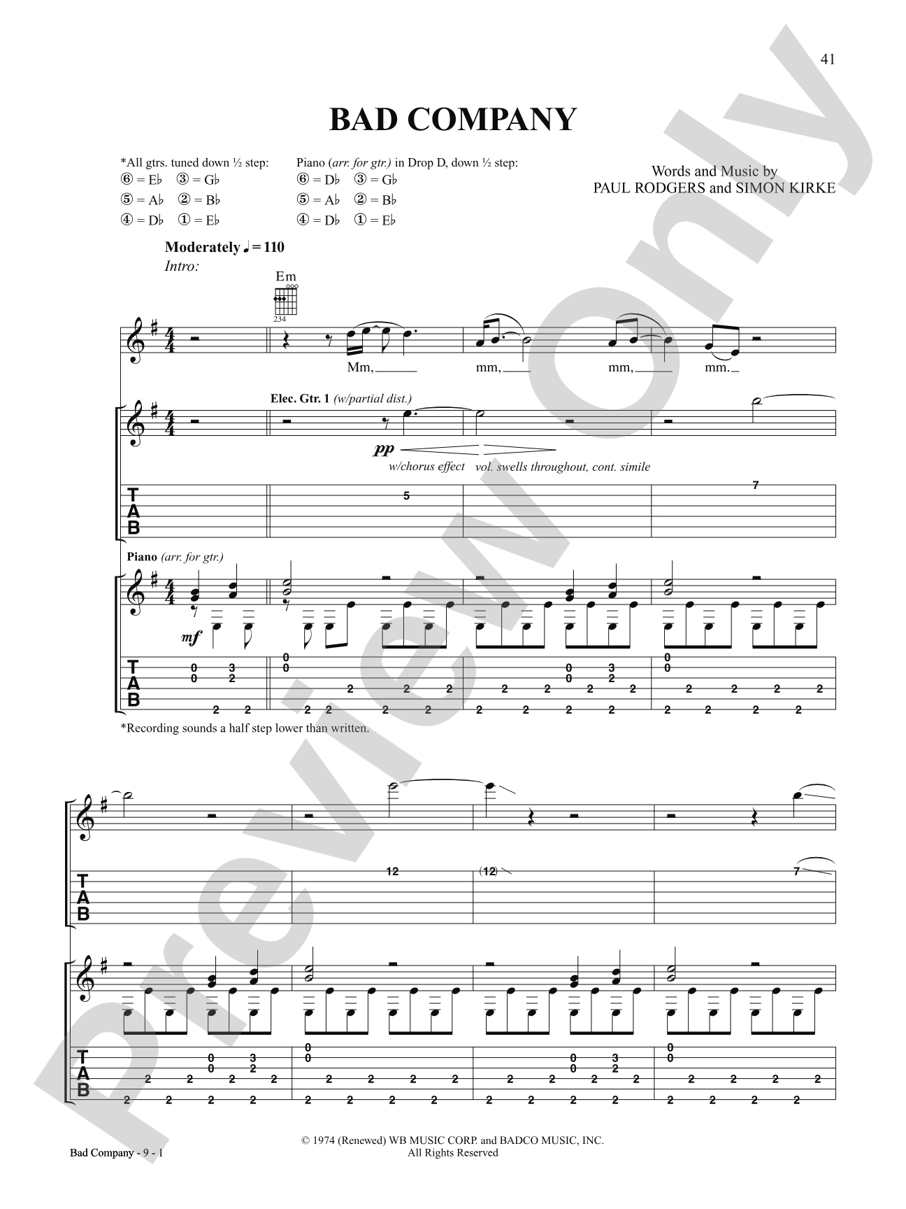 Bad Company: Authentic Guitar TAB