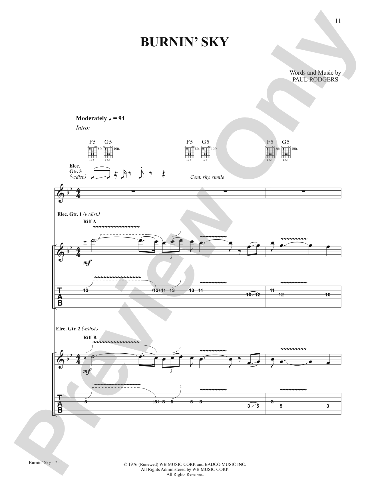 Burnin' Sky: Authentic Guitar TAB