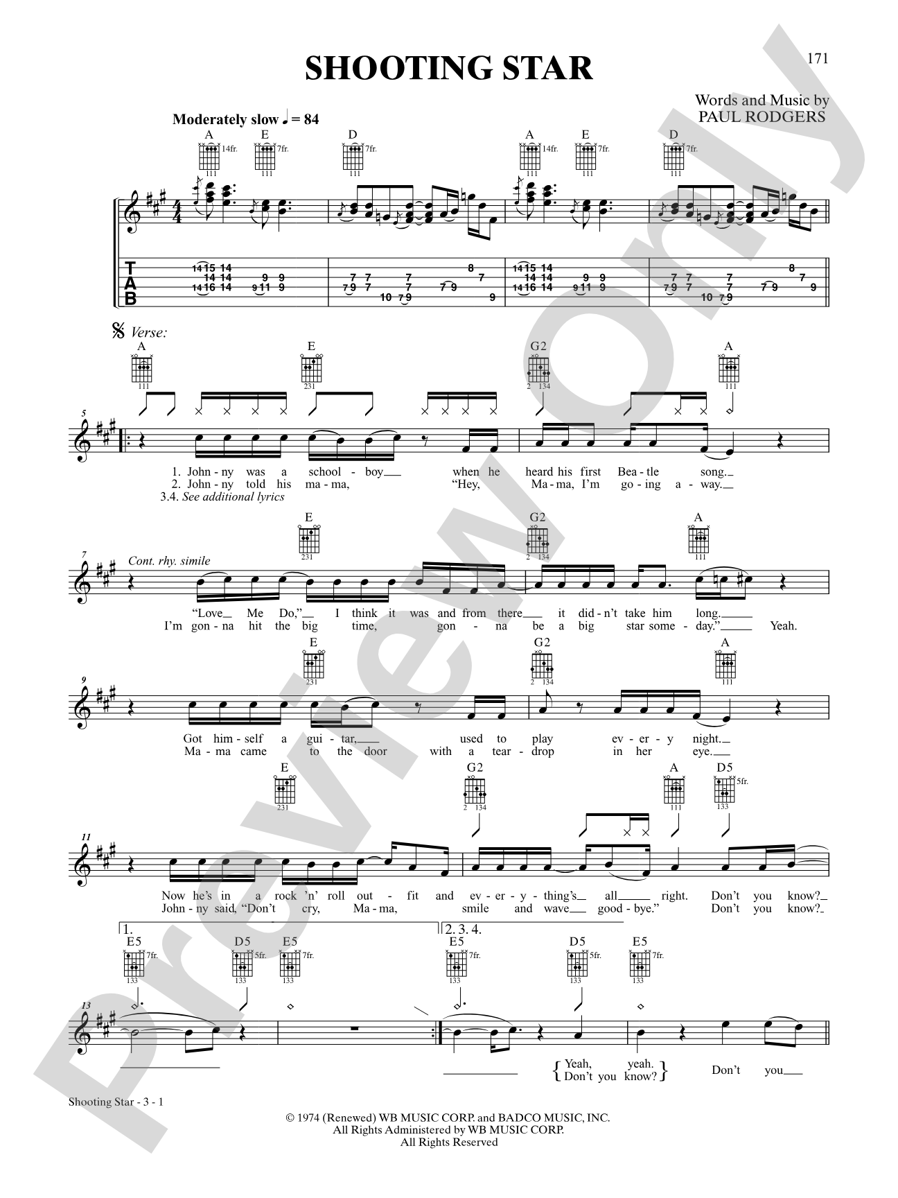 Shooting Star: Interm./Easy Guitar TAB