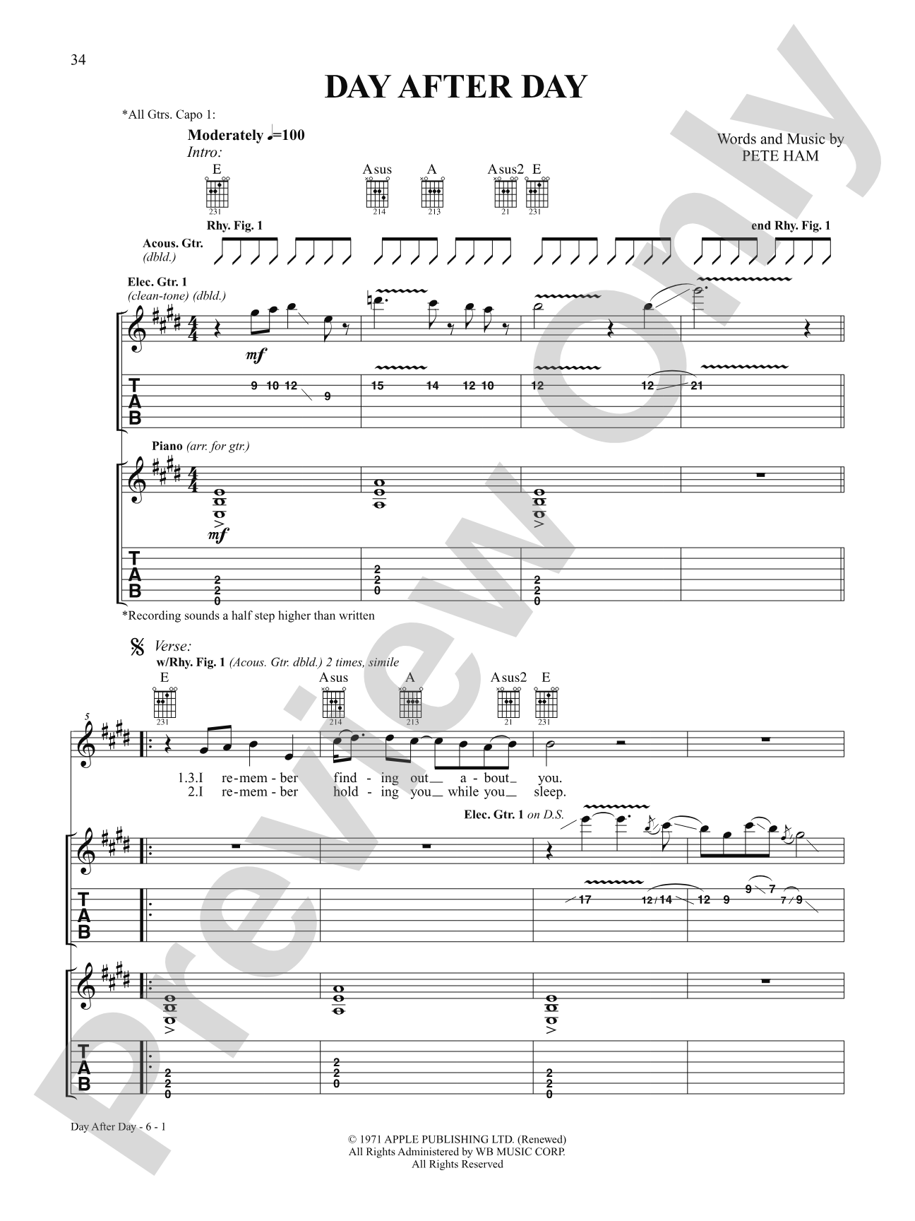 Day After Day: Interm./Easy Guitar TAB