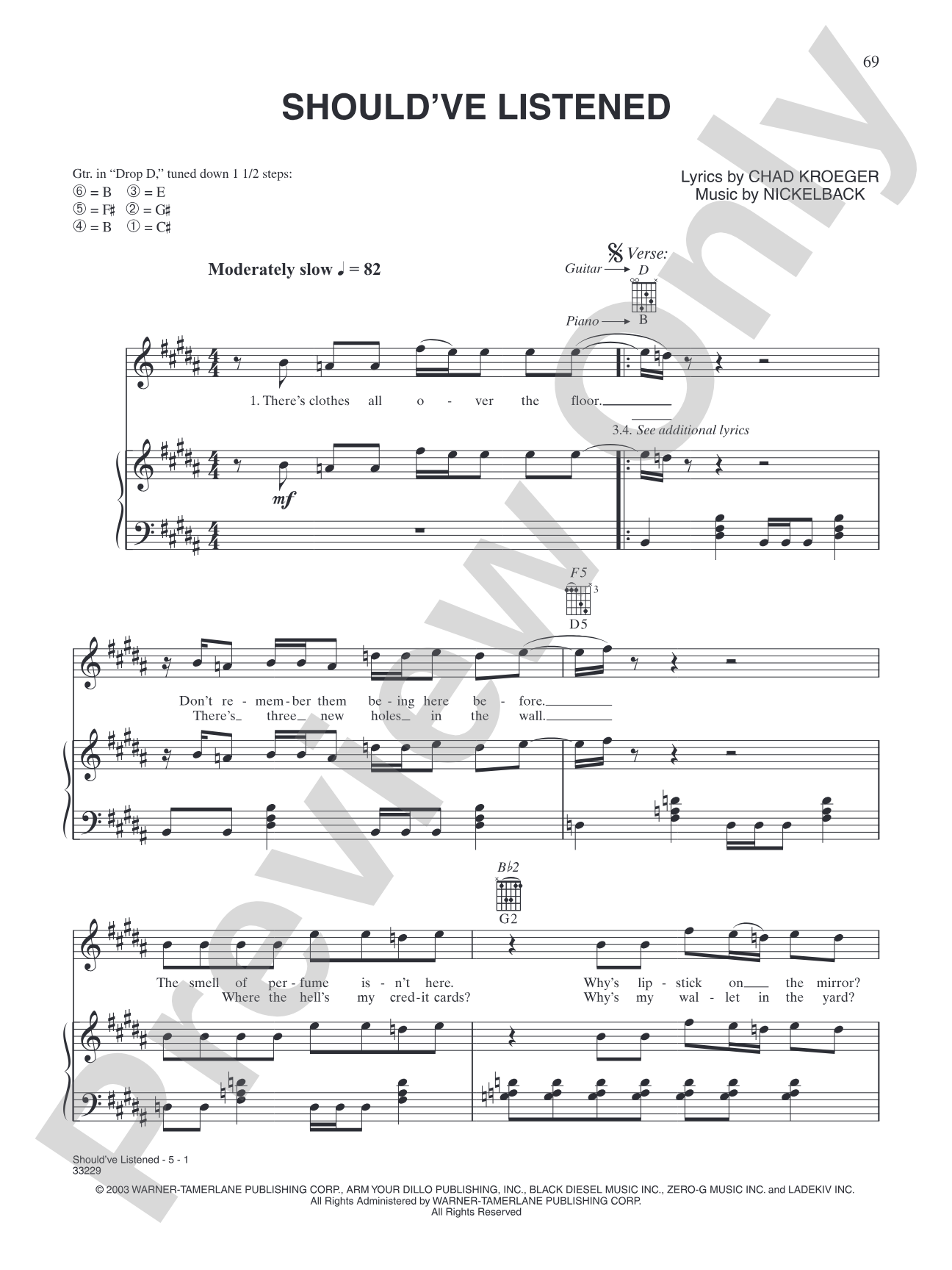 Should've Listened: Piano/Vocal/Chords