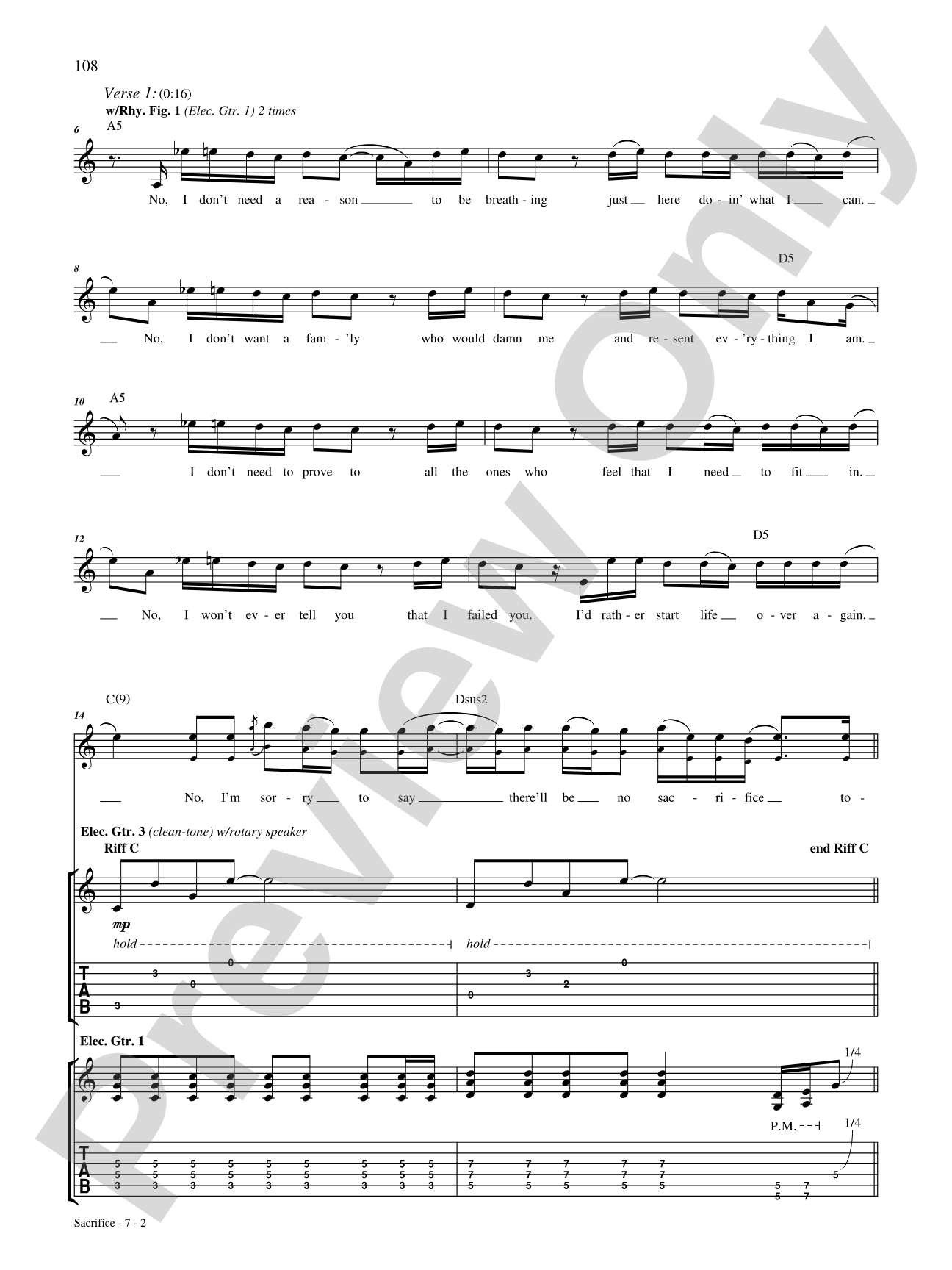 Sacrafice: Authentic Guitar TAB