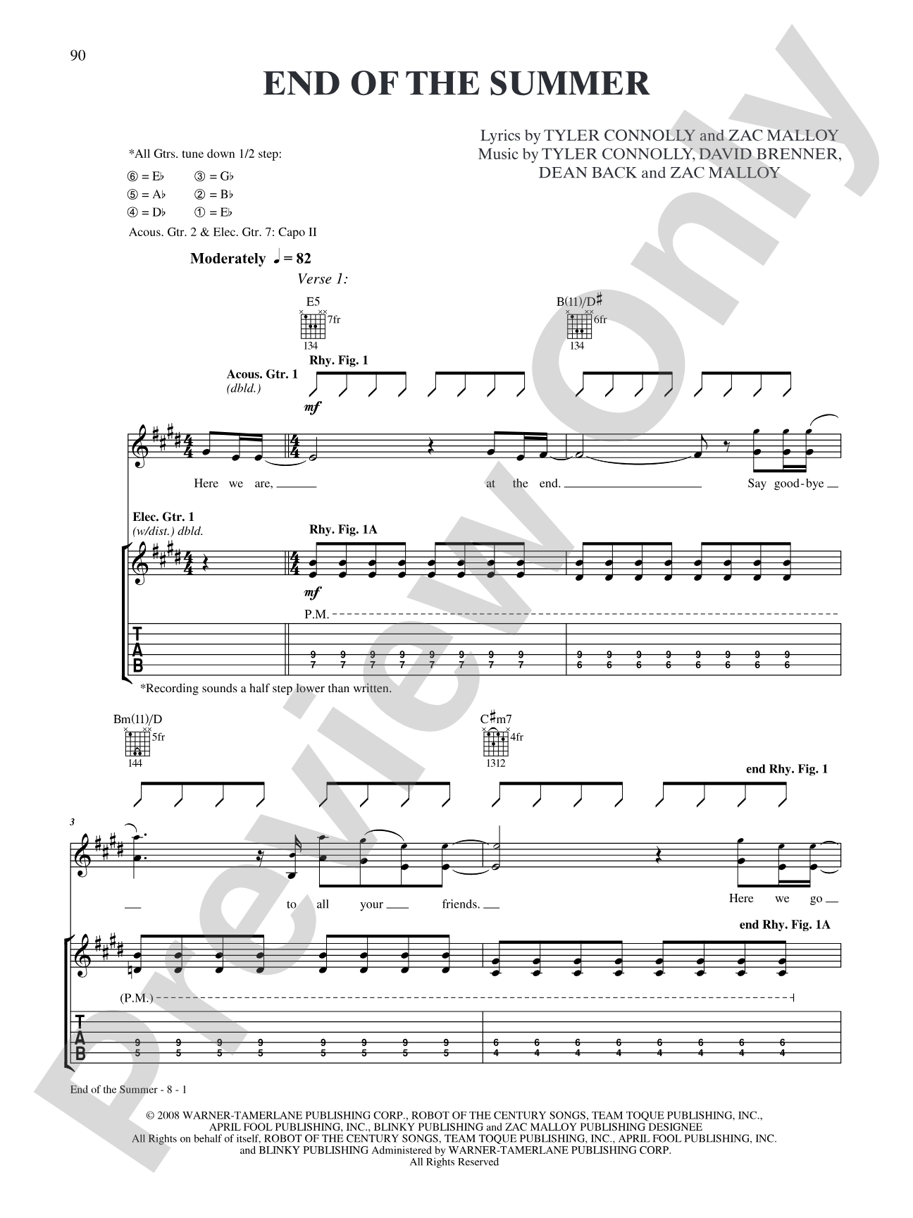 End of the Summer: Authentic Guitar TAB
