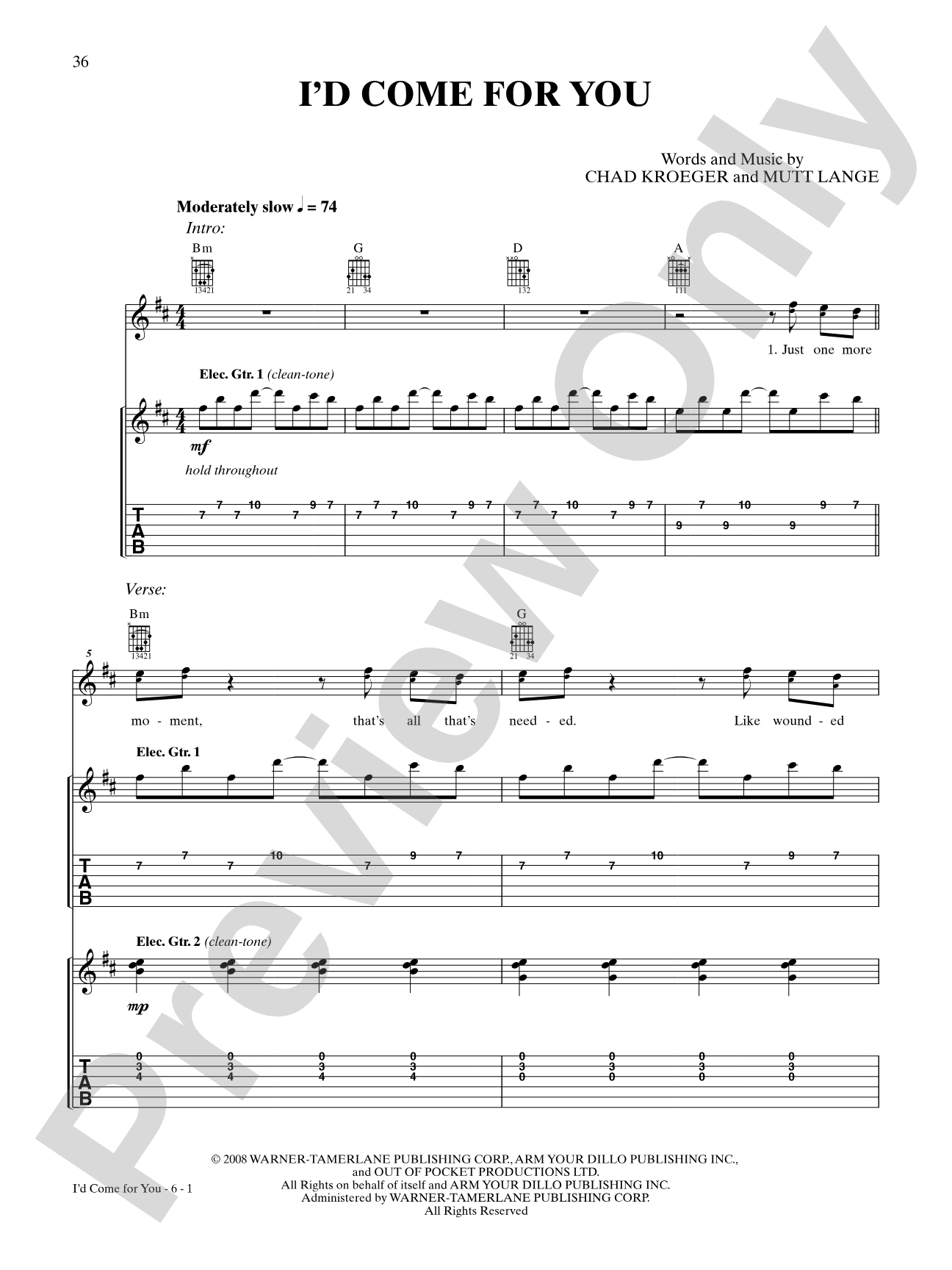 I'd Come for You: Authentic Guitar TAB