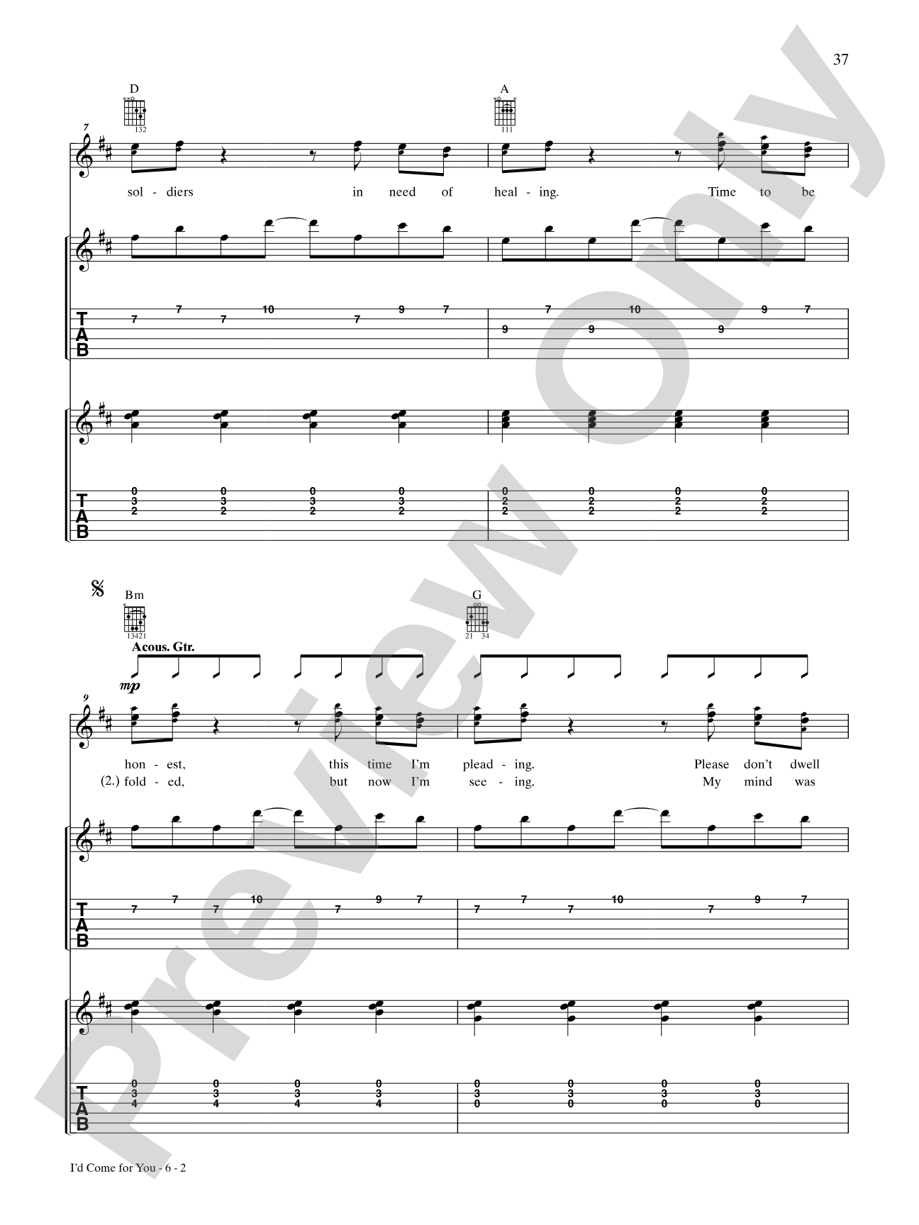 I'd Come for You: Authentic Guitar TAB