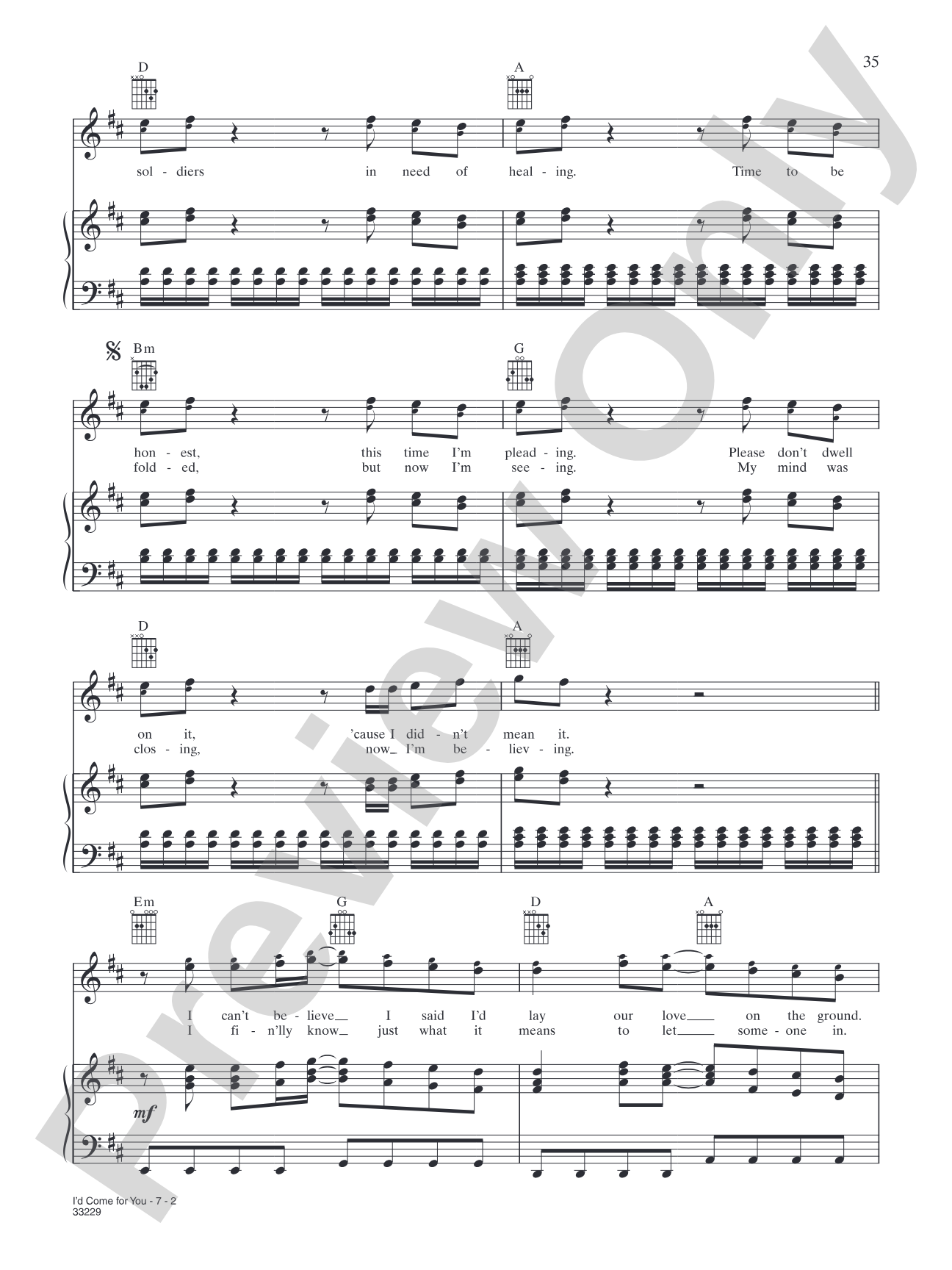 I'd Come for You: Piano/Vocal/Chords