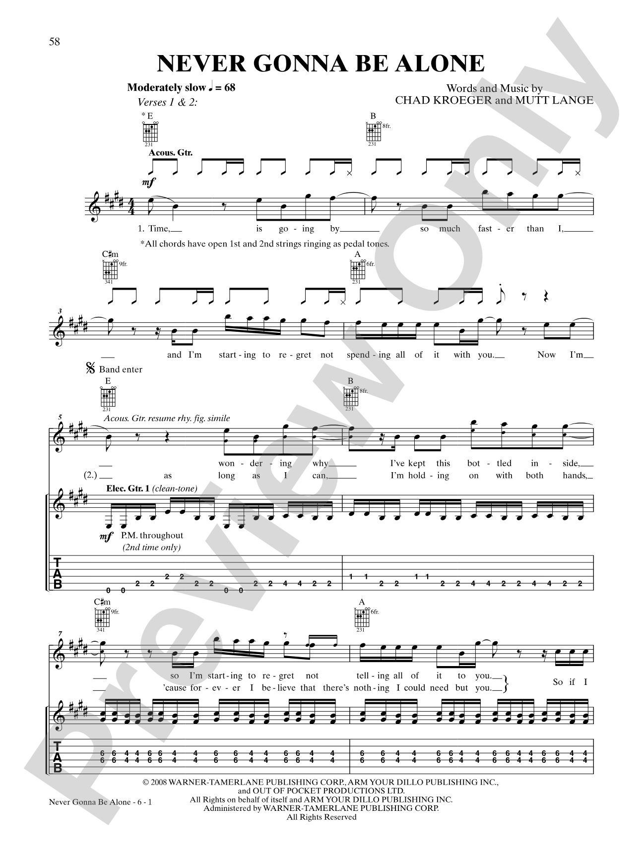 Never Gonna Be Alone: Authentic Guitar TAB