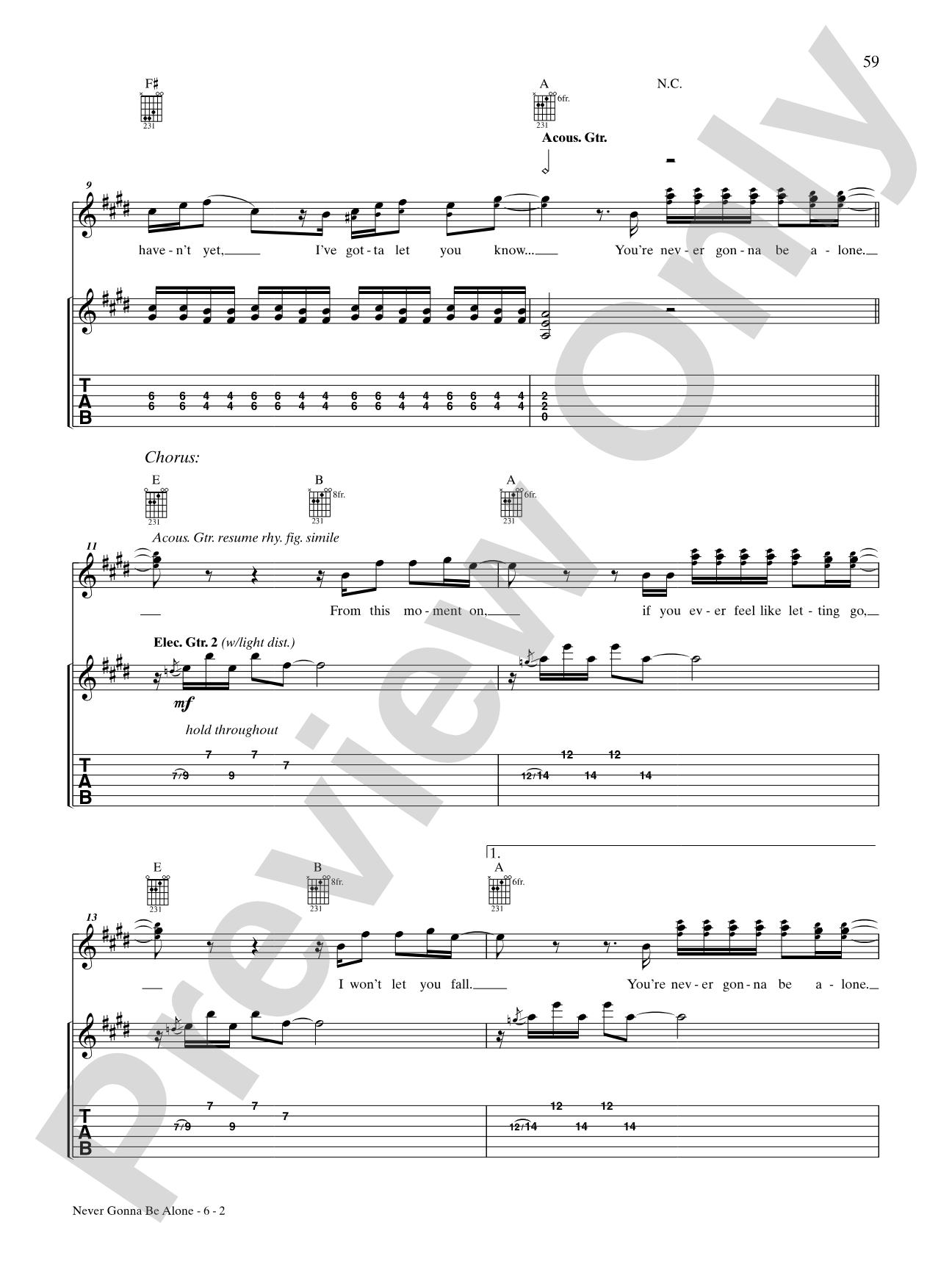 Never Gonna Be Alone: Authentic Guitar TAB