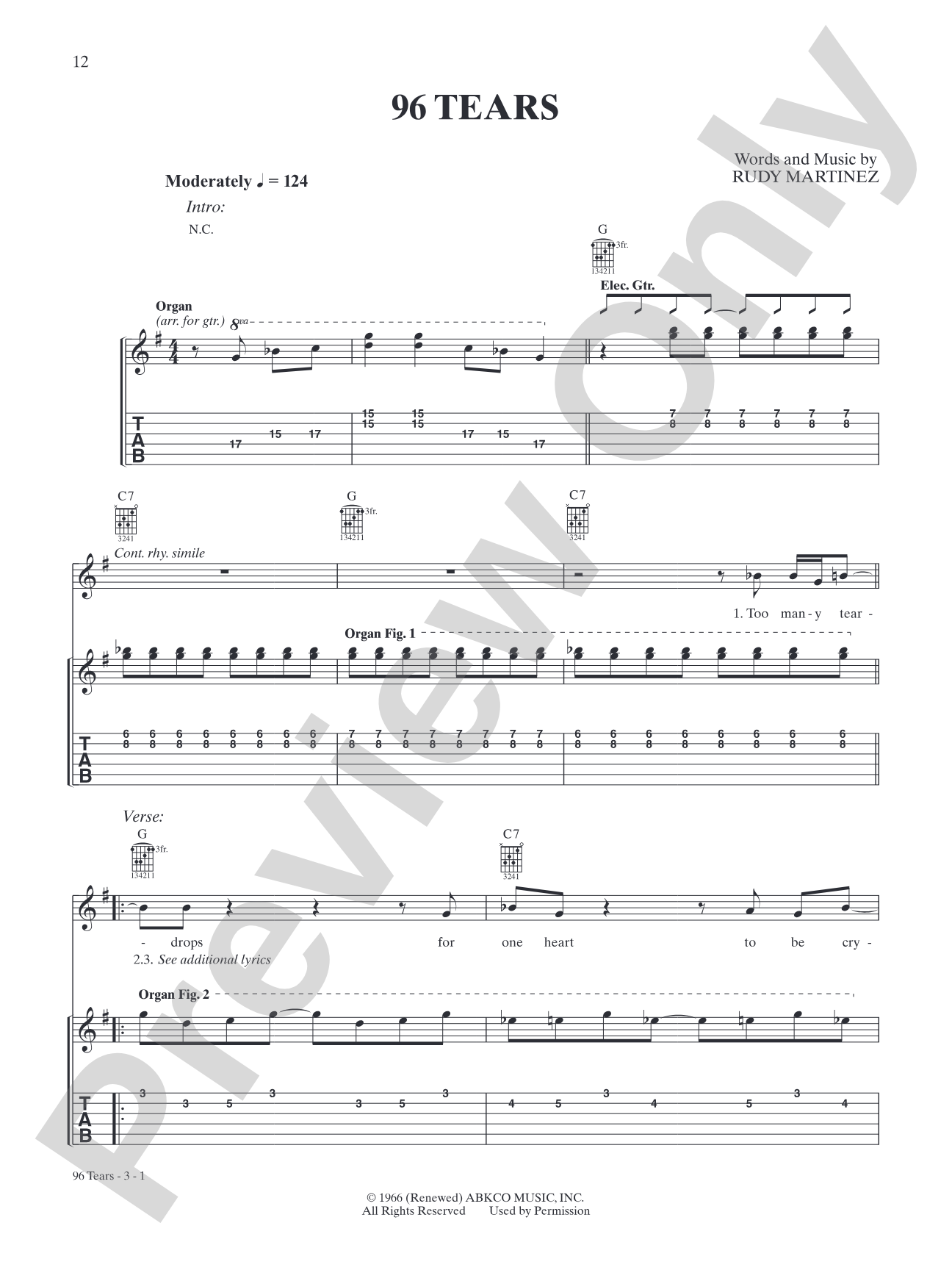96 Tears: Interm./Easy Guitar TAB