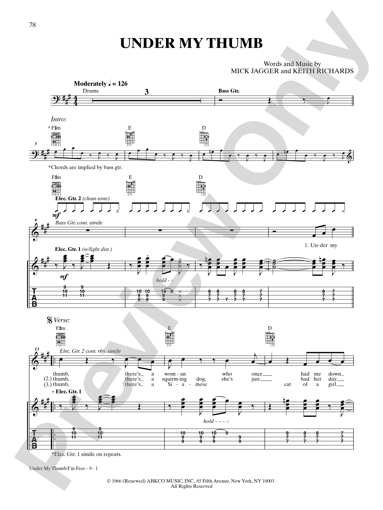 Under My Thumb (Live Version): Authentic Guitar TAB